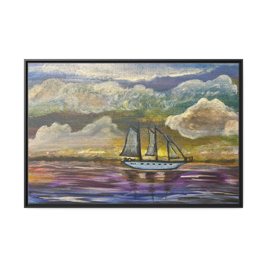 Dark Storm Sailboat Matte Canvas, Black Frame