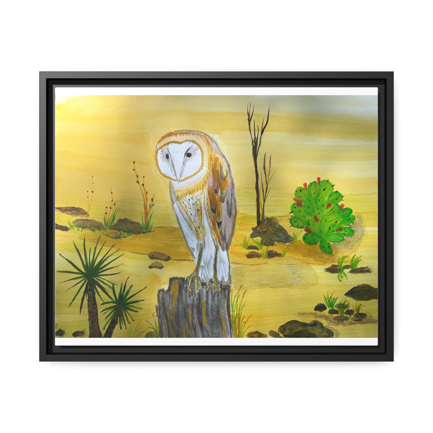 Barn Owl Matte Canvas, Black Frame