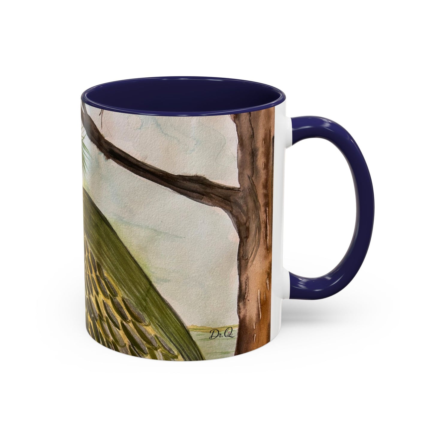 Green Heron Watercolor Accent Coffee Mug — Nature Bird Watercolor (11/15oz)