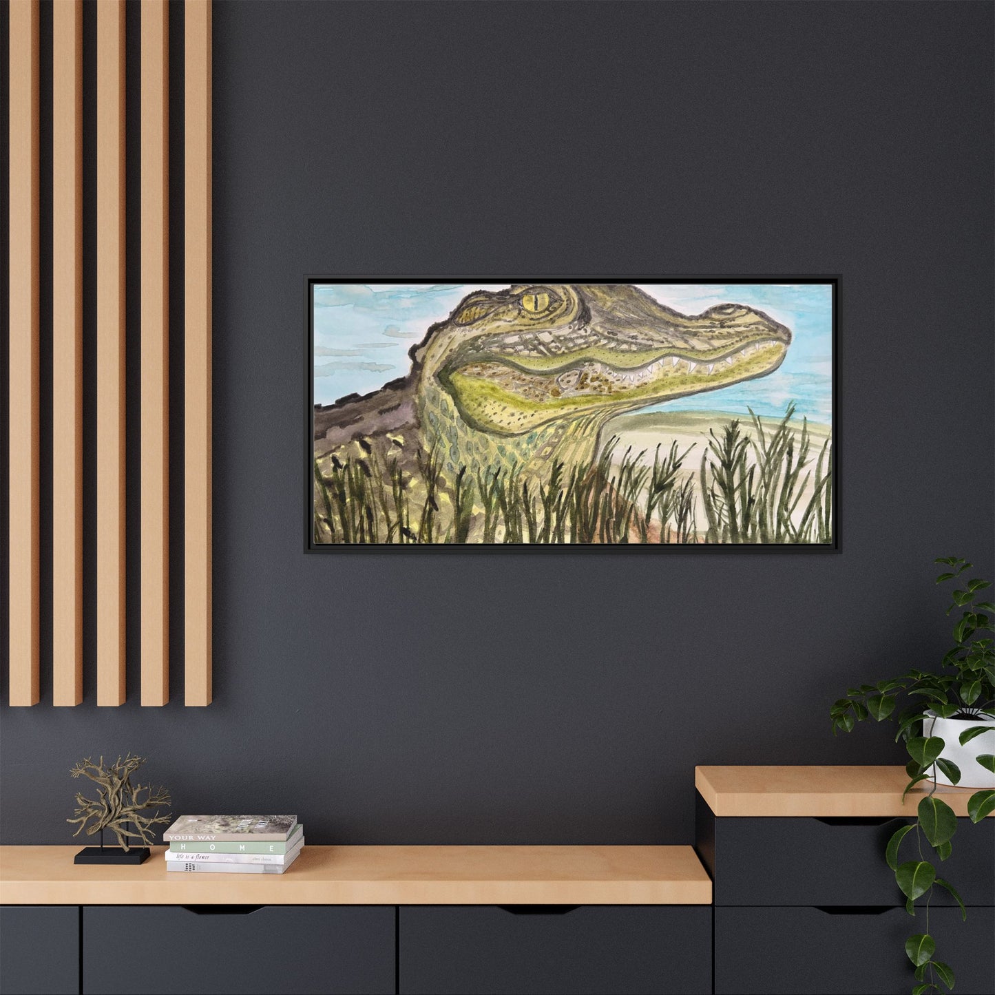 Texas Gator "Big Padre" Alligator Wall Art — Framed Matte Canvas Print