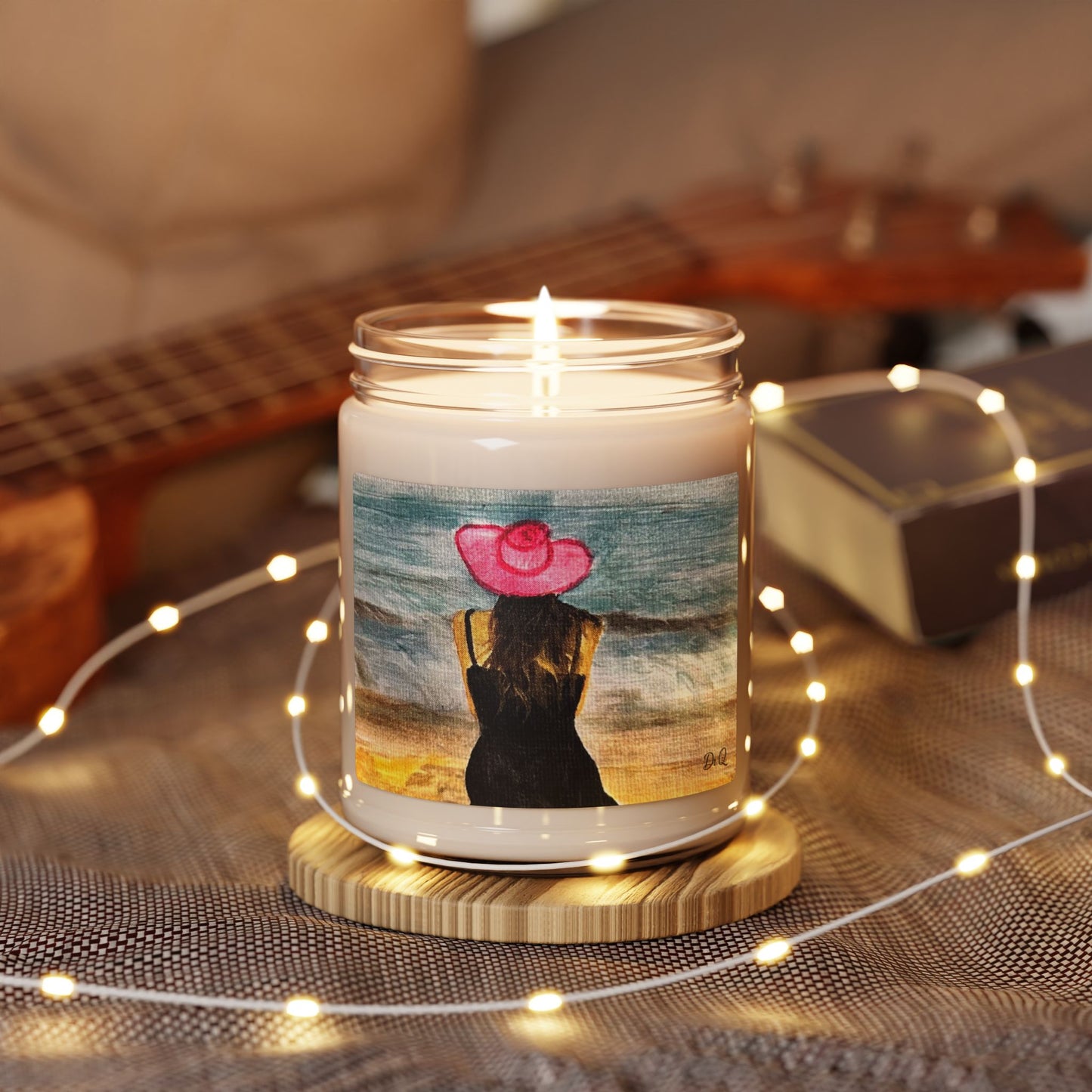 "For Shore" Soy Candle — Seaside Pink Floppy Hat Girl | 9oz Scented Beach Candle
