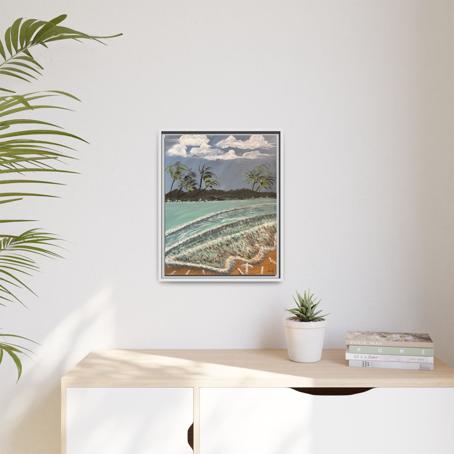 Tropical Seascape Matte Framed Canvas – Palm Trees Beach Wall Art