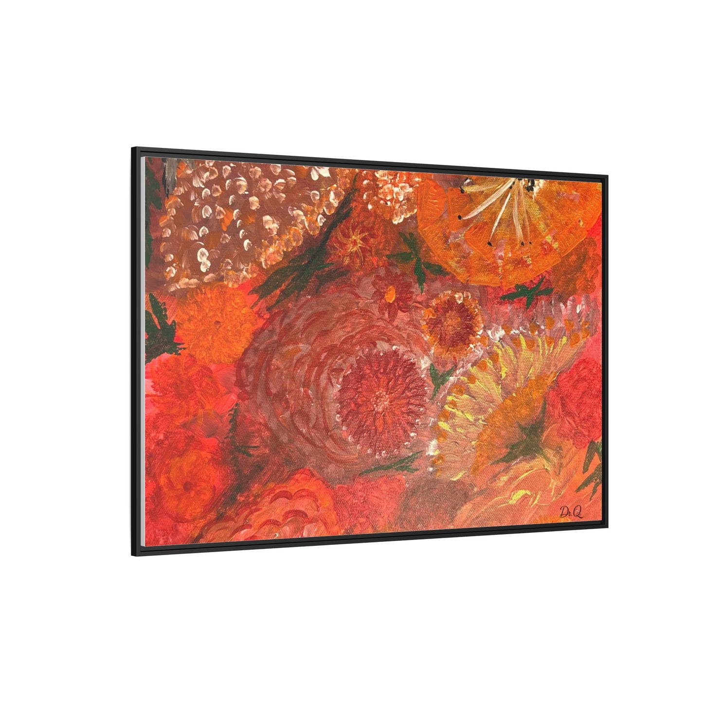 "Floral Burst" Abstract Red Floral Matte Canvas Framed Wall Art