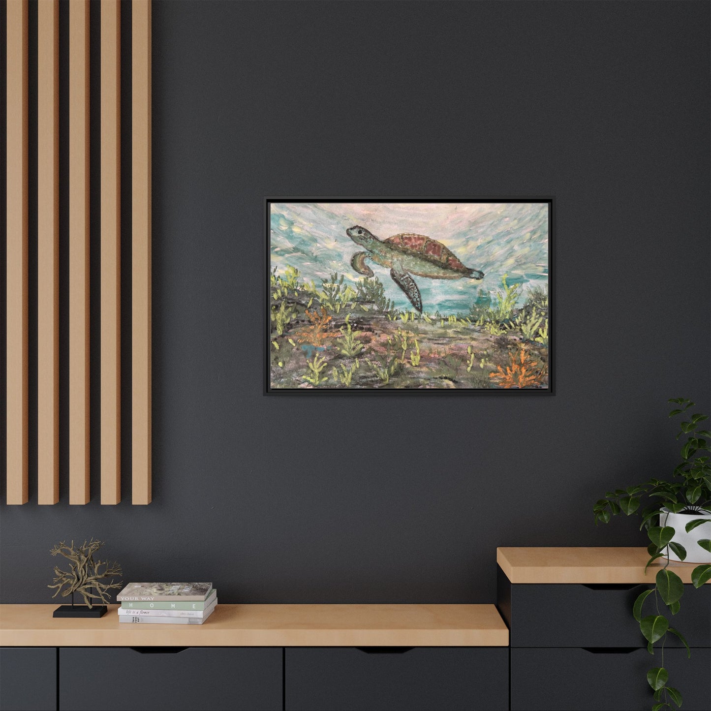 Sea Turtle Matte Canvas, Framed (Multi-color)