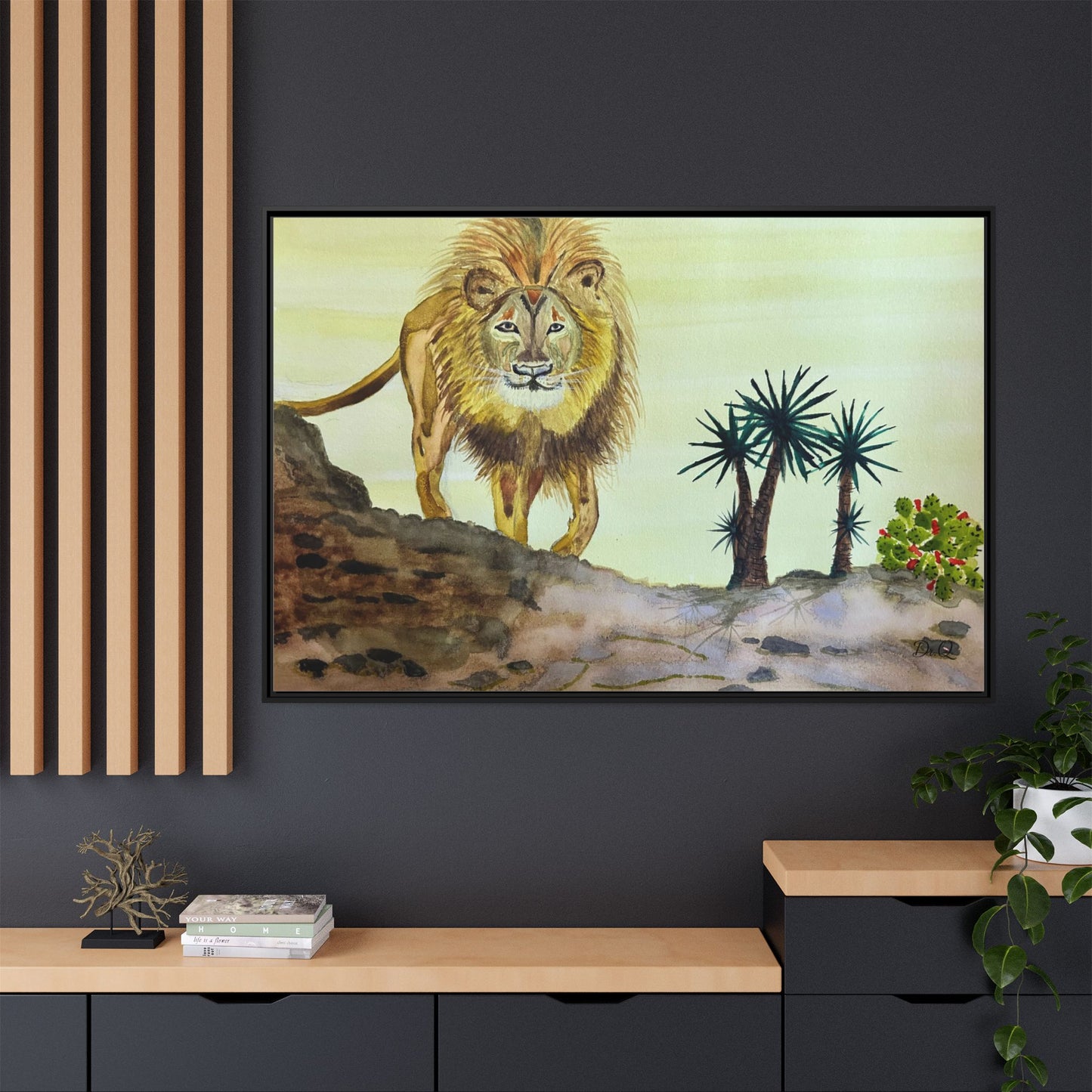 Lion Matte Canvas, Framed (Multi-color)