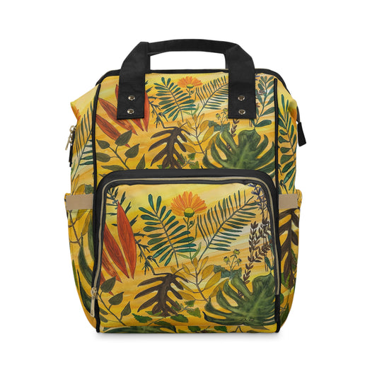 Tropical Floral Diaper Backpack — Yellow Jungle Baby Changing Bag