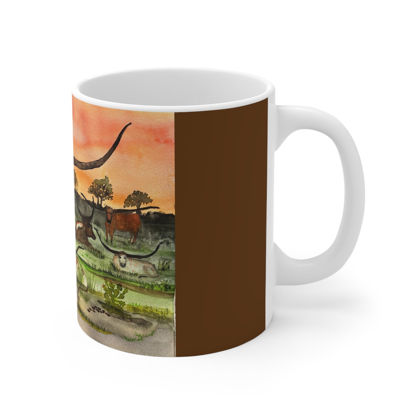 "Out 2 Pasture Ranch" Longhorn Cattle Mug, Rustic Cow Portrait Cup, Gift for Farmers, Texas-Themed Kitchenware, Nature Lover's Drinkware