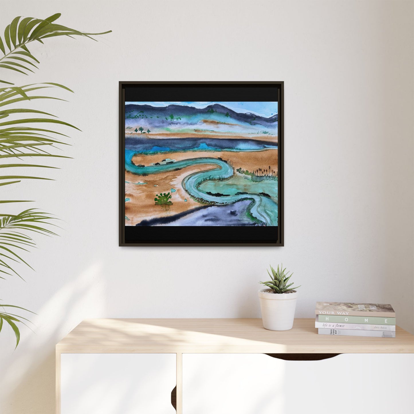 Winding River by Dr. Q - Framed Matte Canvas Watercolor Wall Art