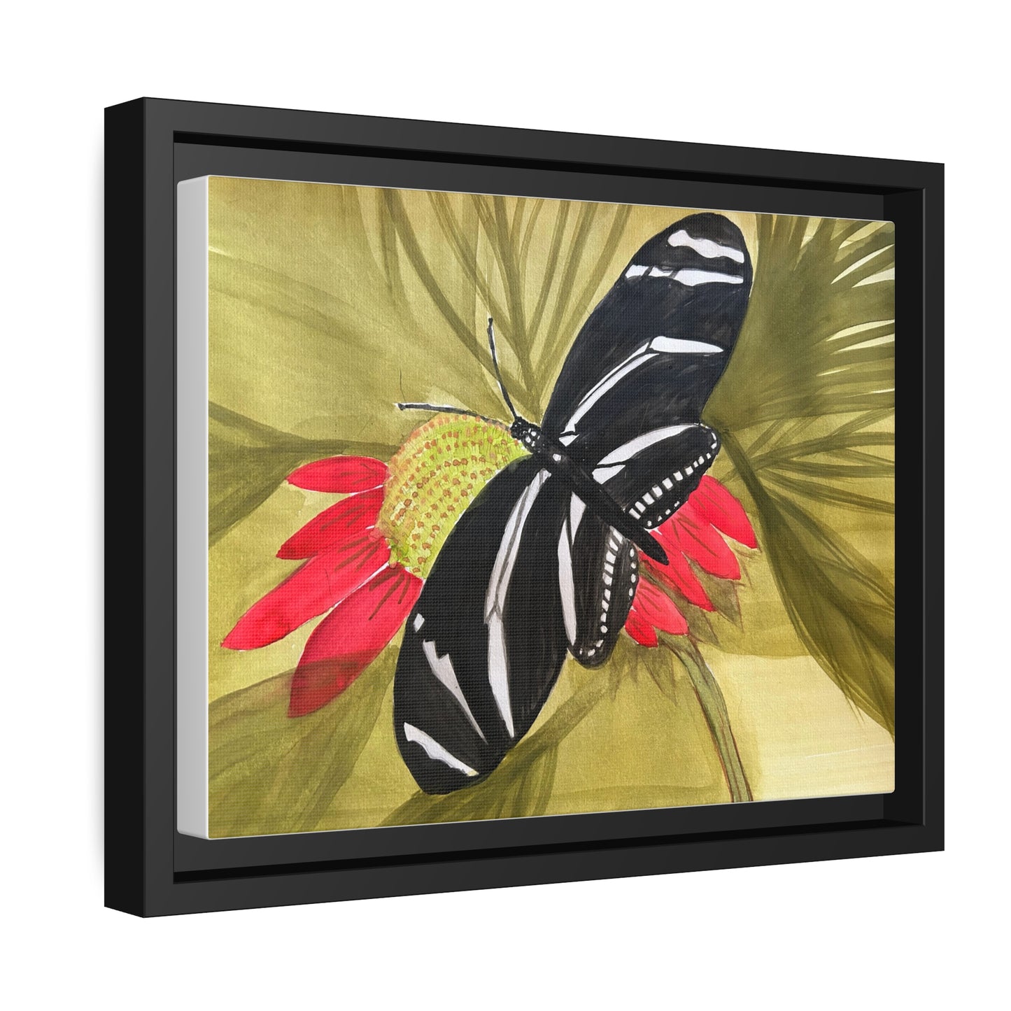 Butterfly Watercolor Print Matte Canvas, Black Frame