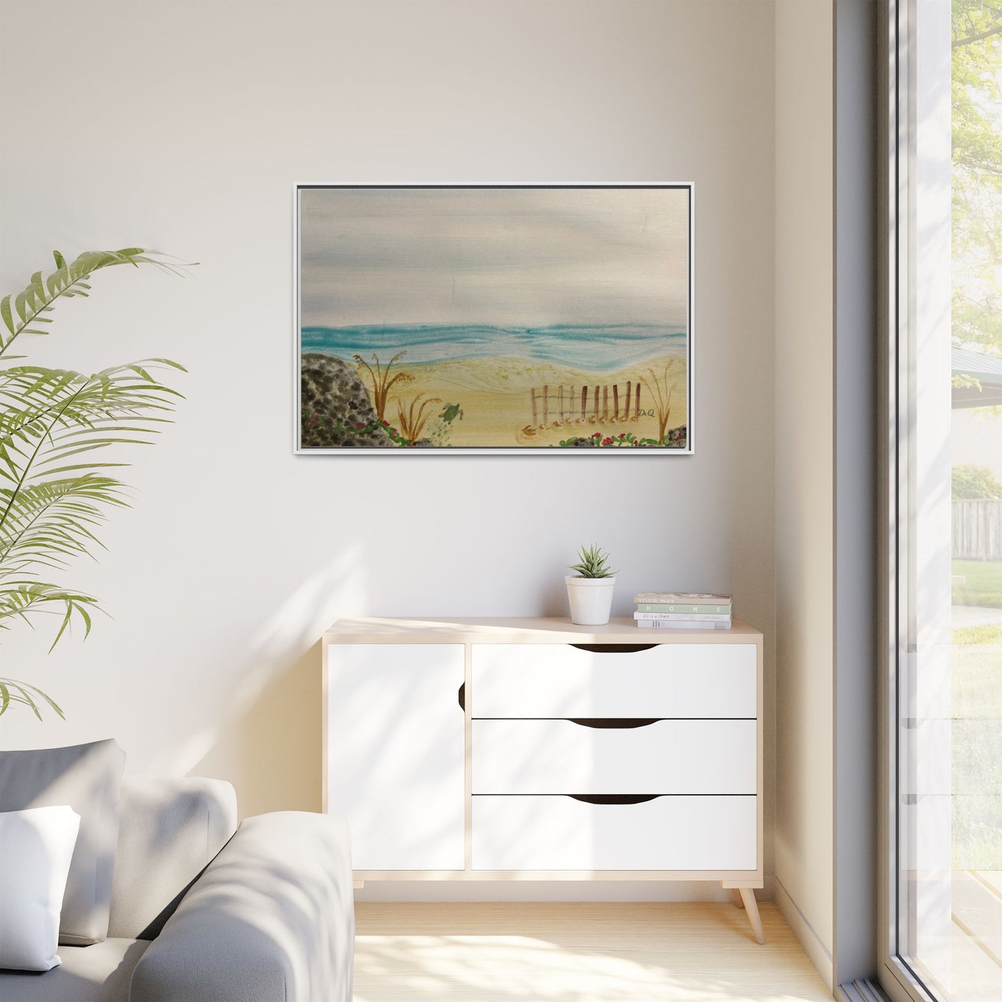 Coastal Beach Scene Matte Canvas Print (Framed)