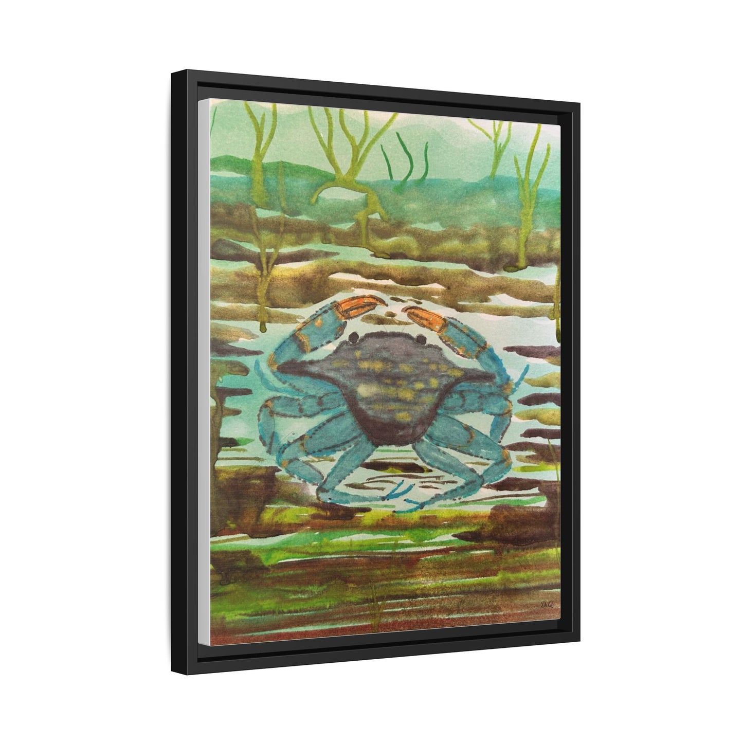 Blue Crab Coastal Art Print — Matte Framed Canvas
