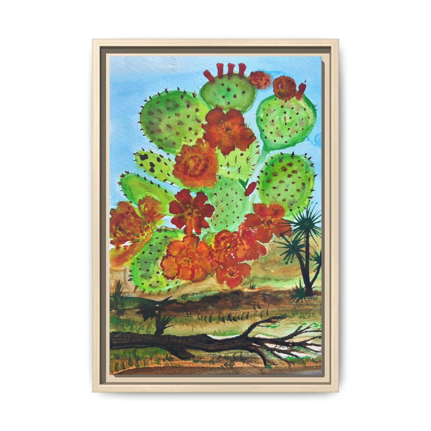 Prickly Pear Cactus Framed Canvas Print — Vertical Botanical Wall Art