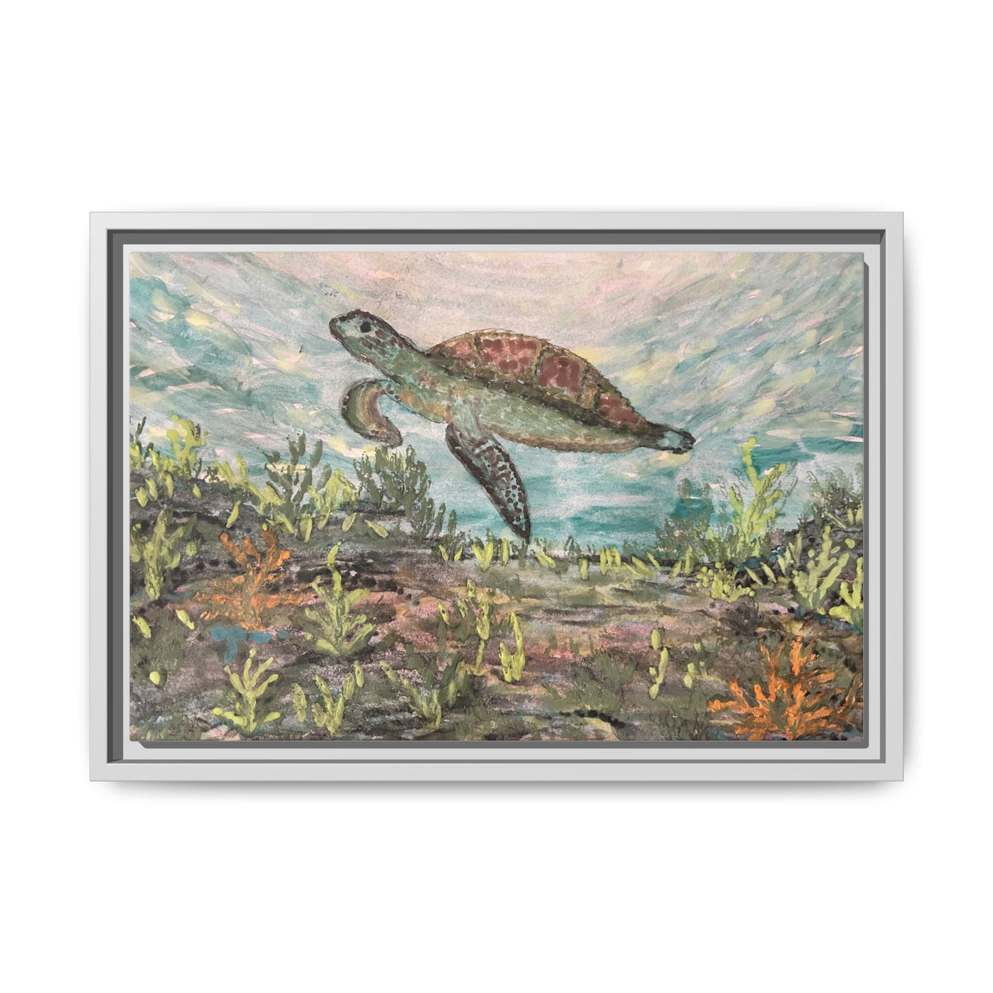Sea Turtle Matte Canvas, Framed (Multi-color)