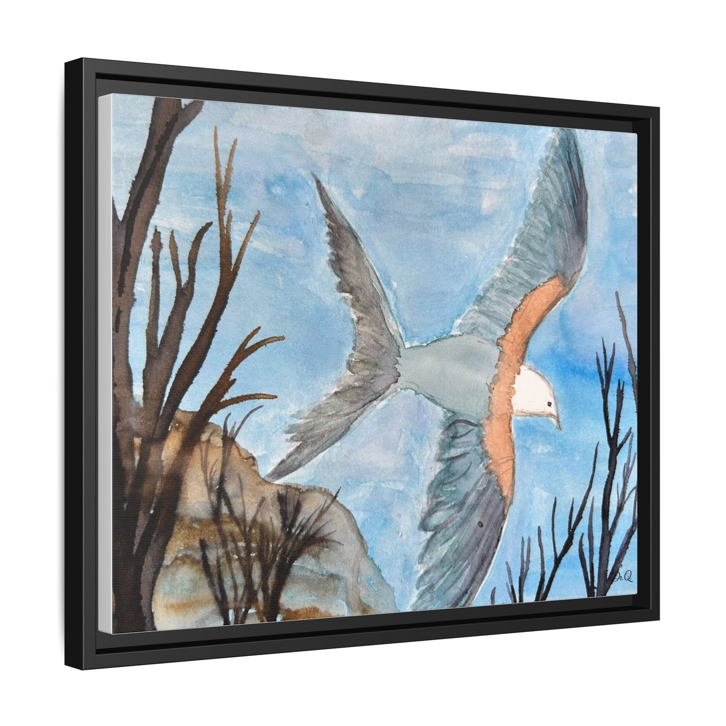 Framed Matte Canvas Wall Art — Soaring Seagull Coastal Print