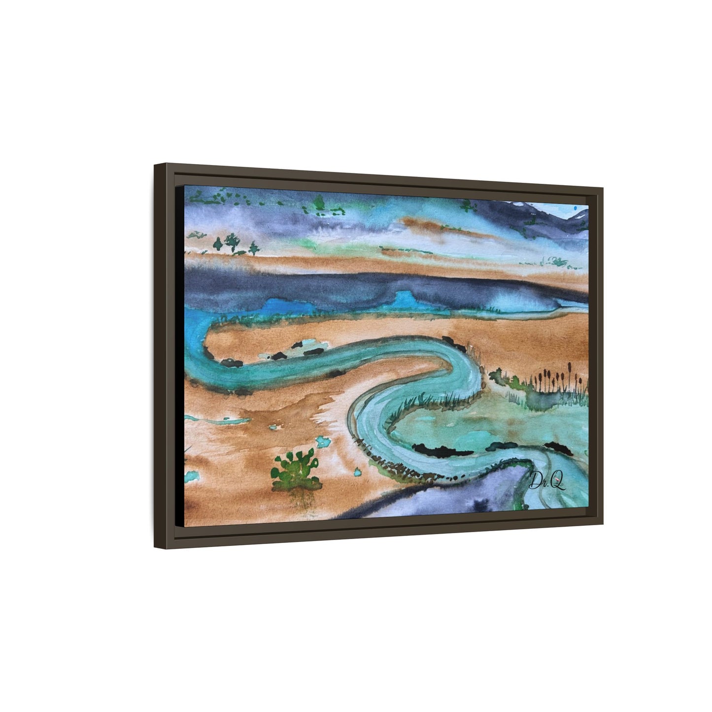 Winding River by Dr. Q - Framed Matte Canvas Watercolor Wall Art