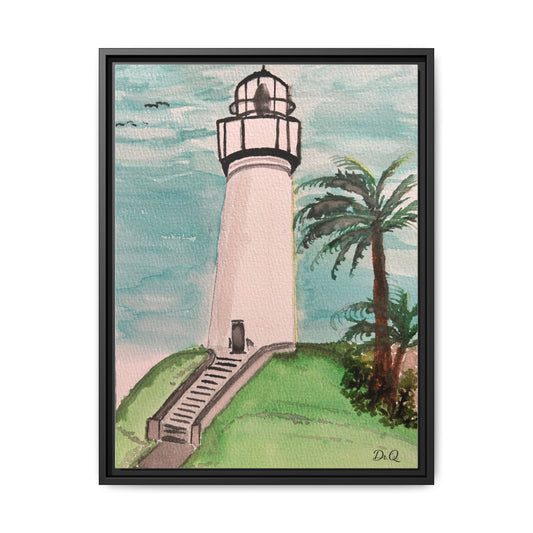 Lighthouse Palm Matte Framed Canvas Print