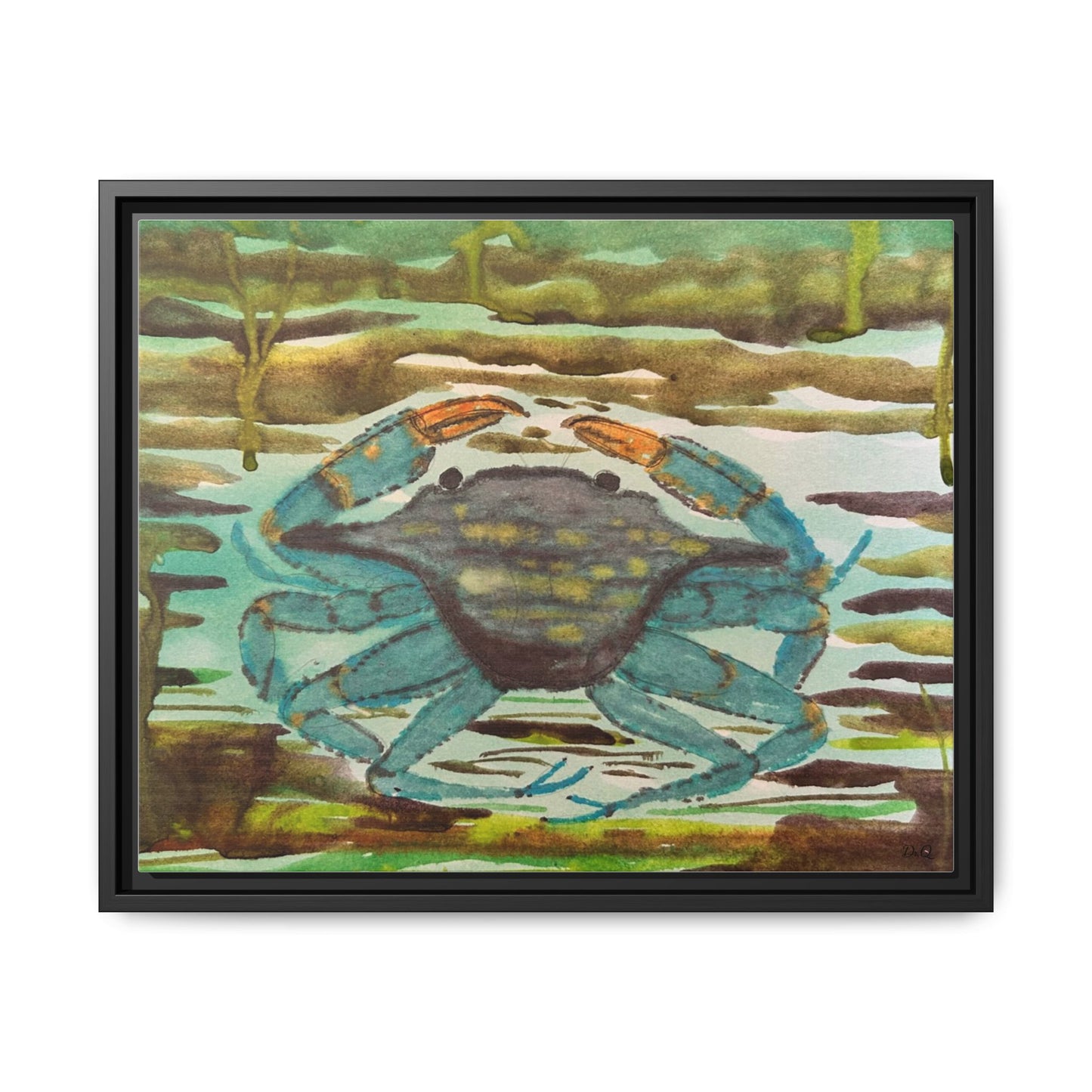 Blue Crab Coastal Art Print — Matte Framed Canvas