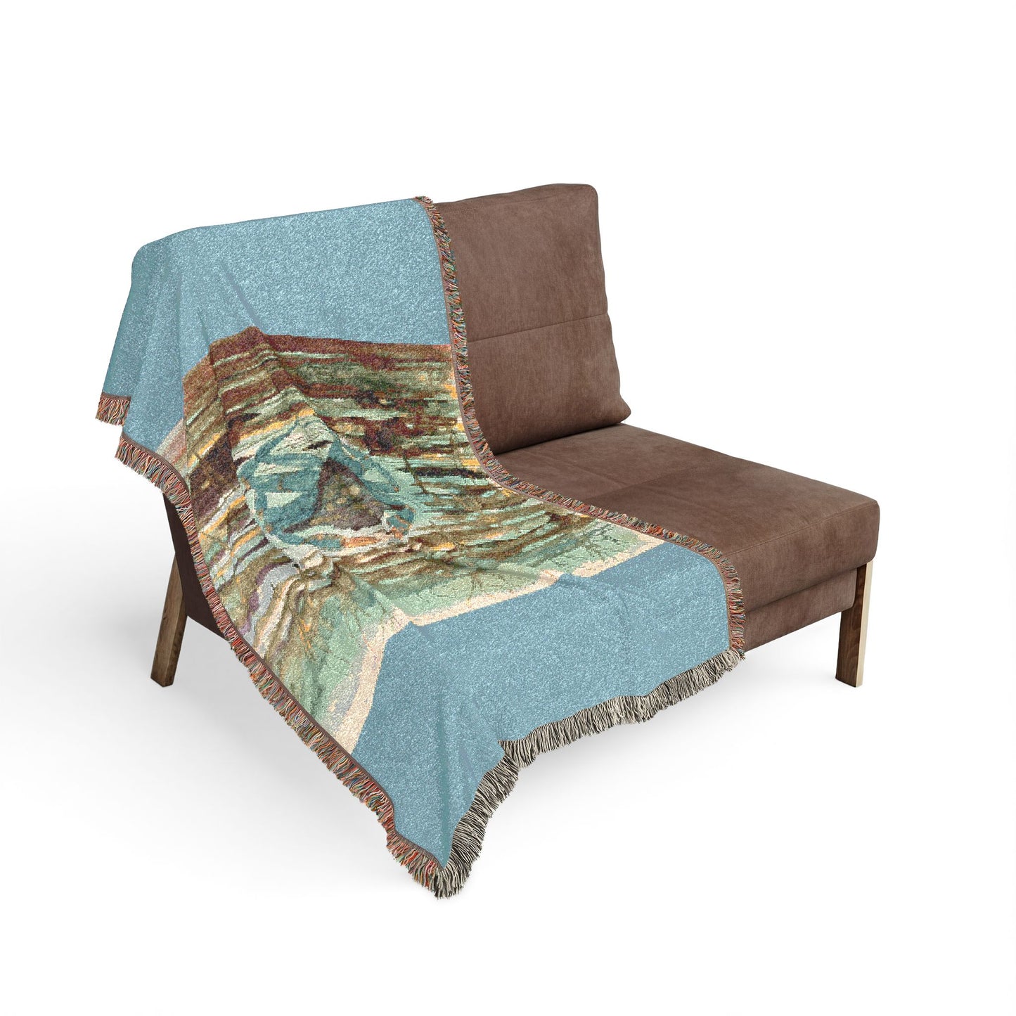 Blue Crab Coastal Woven Blanket — Boho Sea Life Throw with Nautical Sea Design