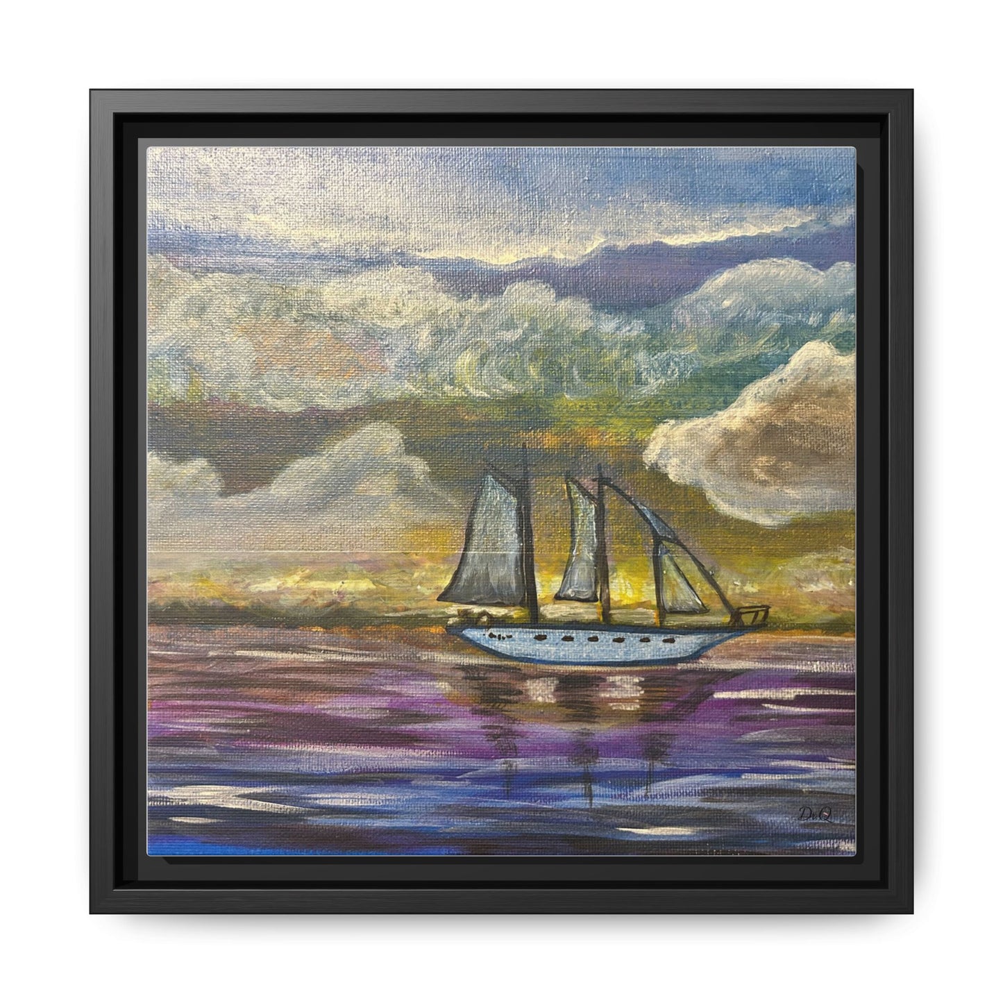 Framed Matte Canvas Sailboat Painting — Serene Seascape Wall Art