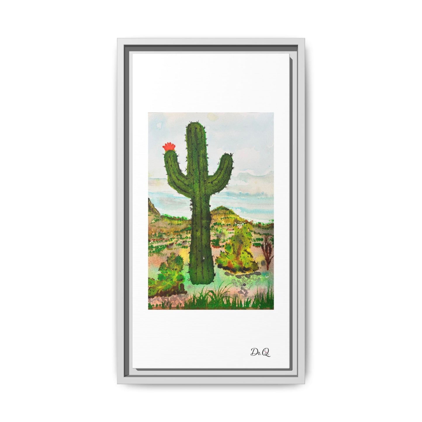 Framed Cactus Canvas Print — Desert Watercolor Wall Art