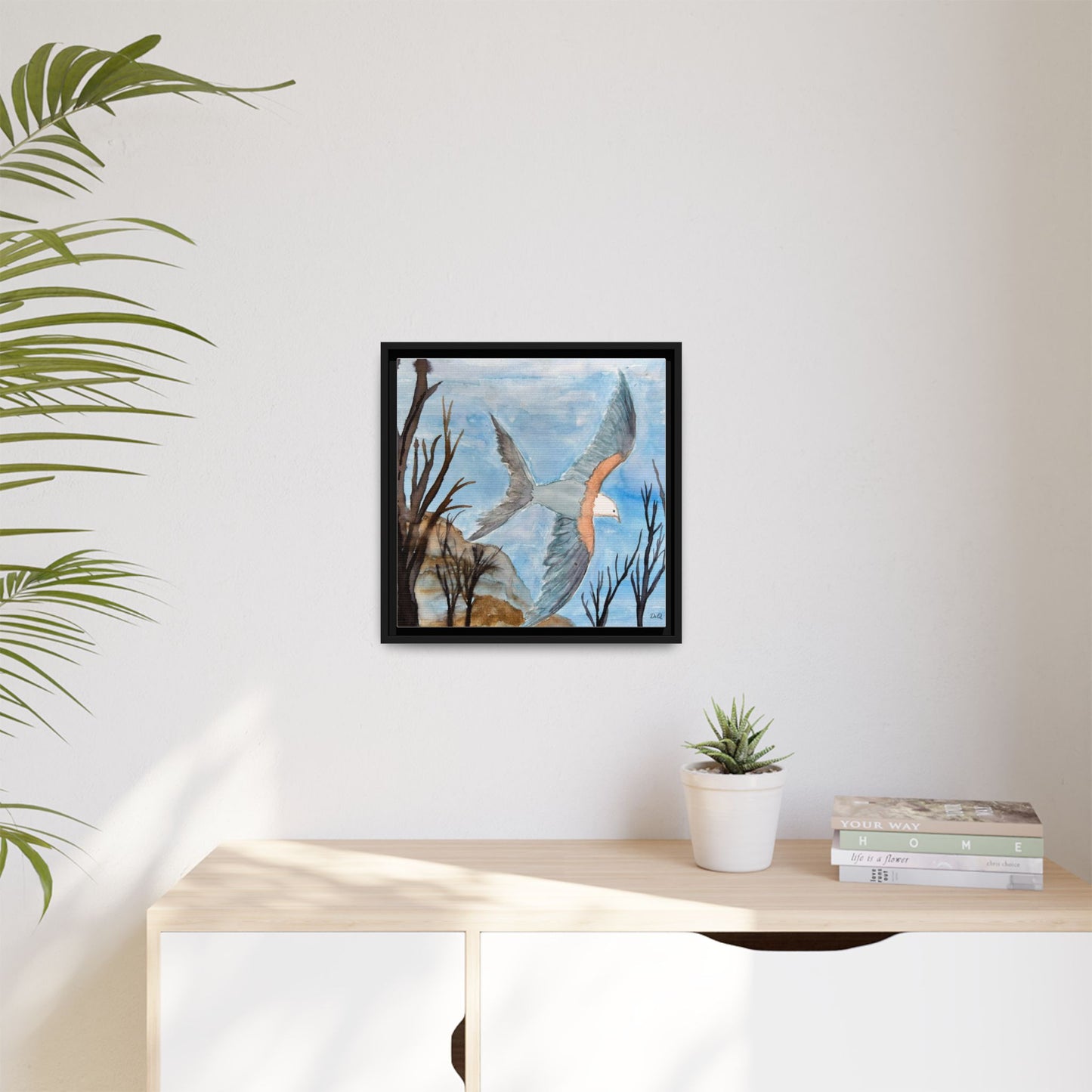 Framed Matte Canvas Wall Art — Soaring Seagull Coastal Print