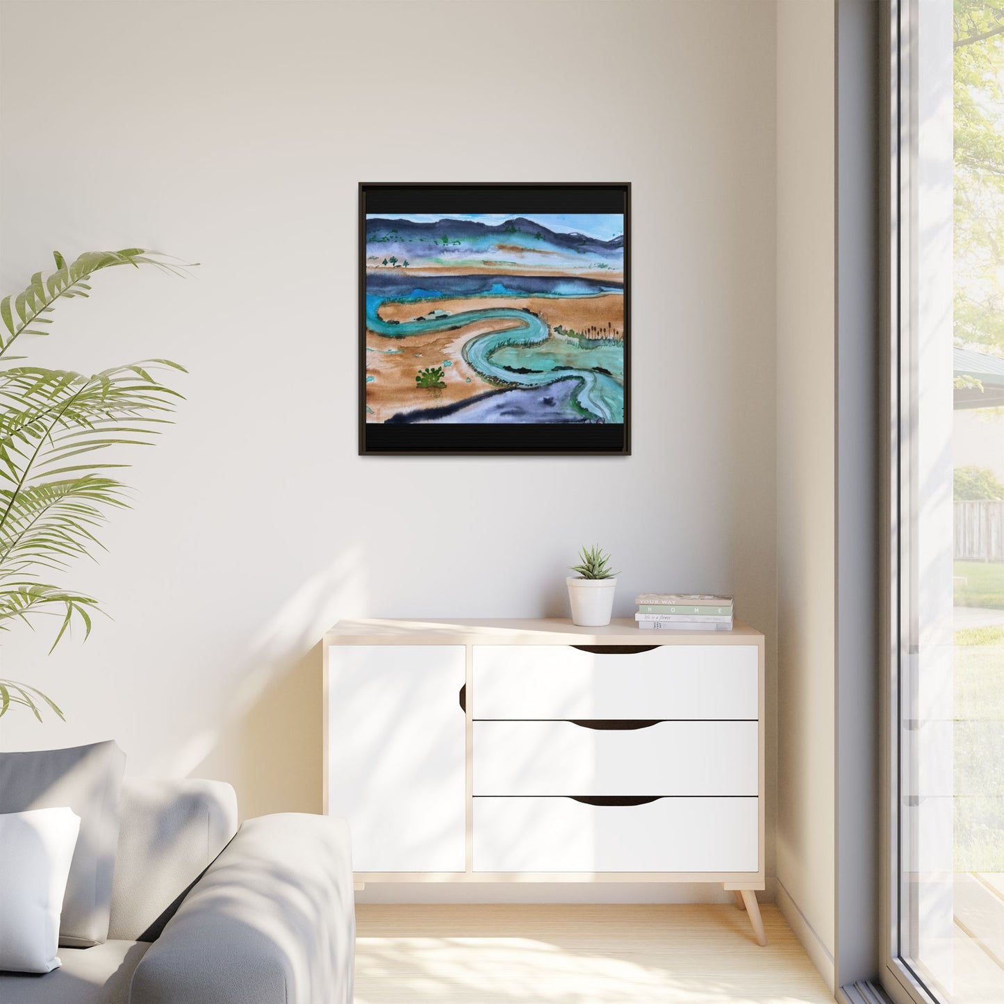 Winding River by Dr. Q - Framed Matte Canvas Watercolor Wall Art