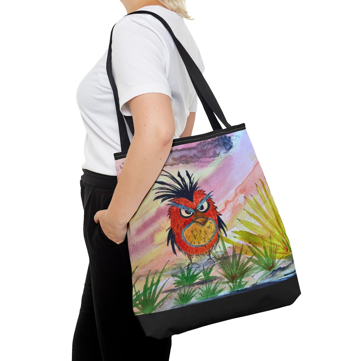 Funky Owl Art Tote Bag, Unique Tote for Shopping, Beach, Gift for Bird Lovers, Cute Eco-Friendly Carryall, Handmade Art Accessory