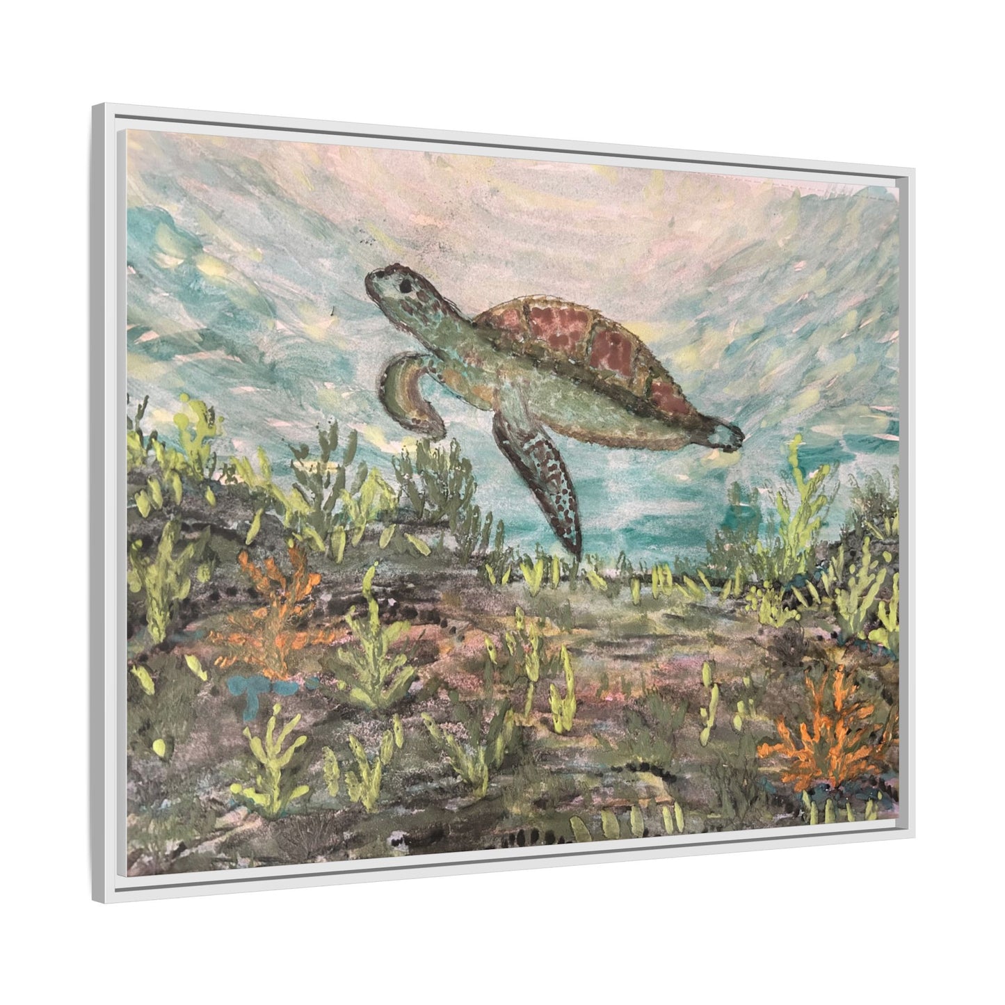 Sea Turtle Matte Canvas, Framed (Multi-color)