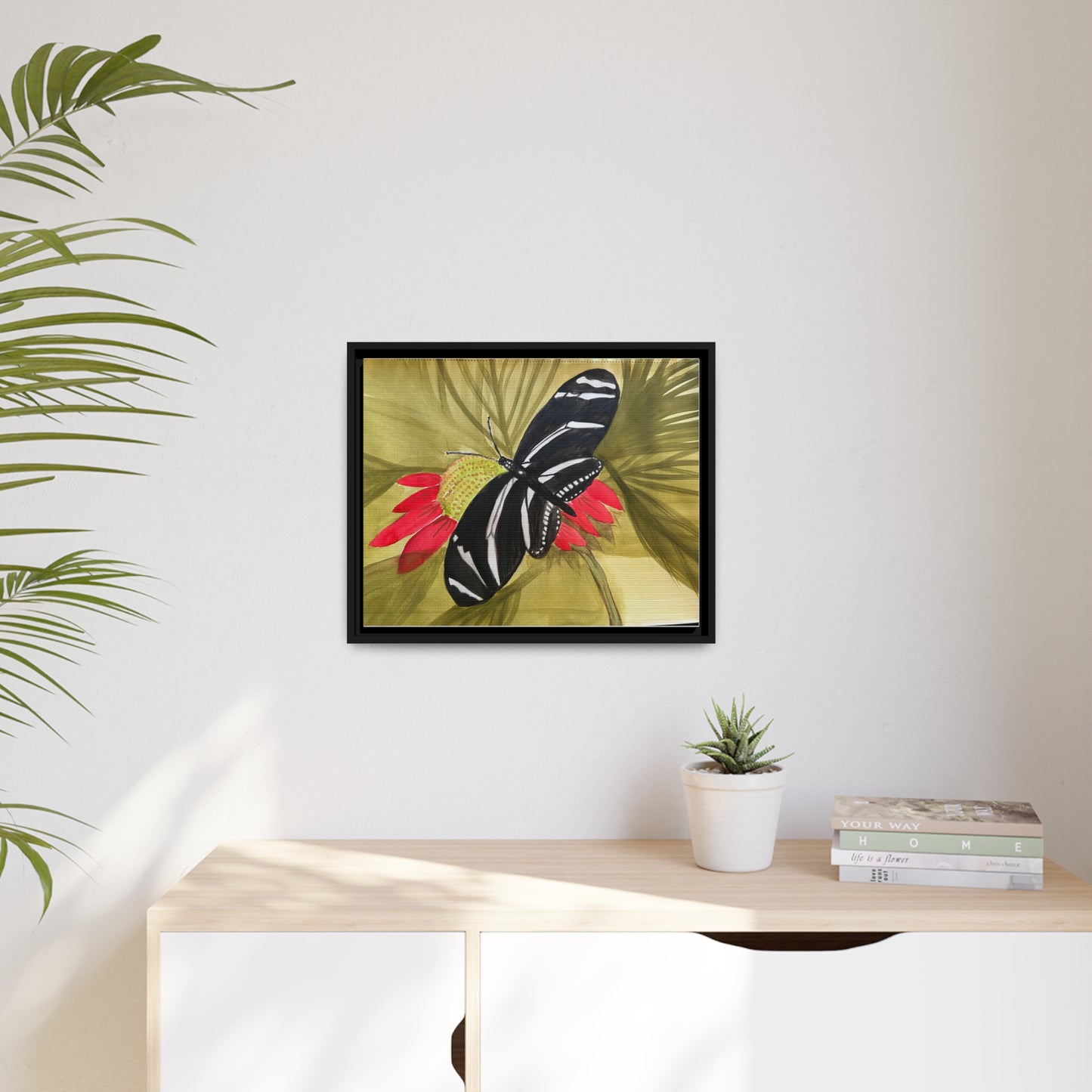 Butterfly Watercolor Print Matte Canvas, Black Frame