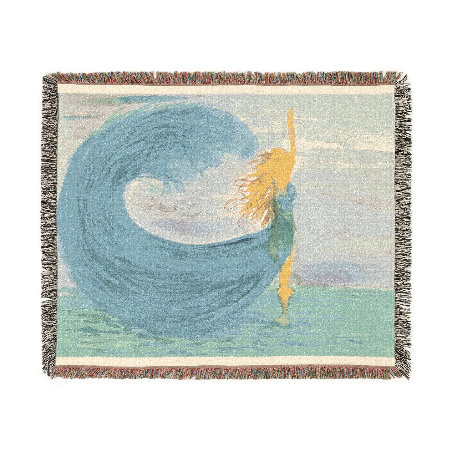 Rising from the Waves Girl Watercolor Print - Woven Blanket
