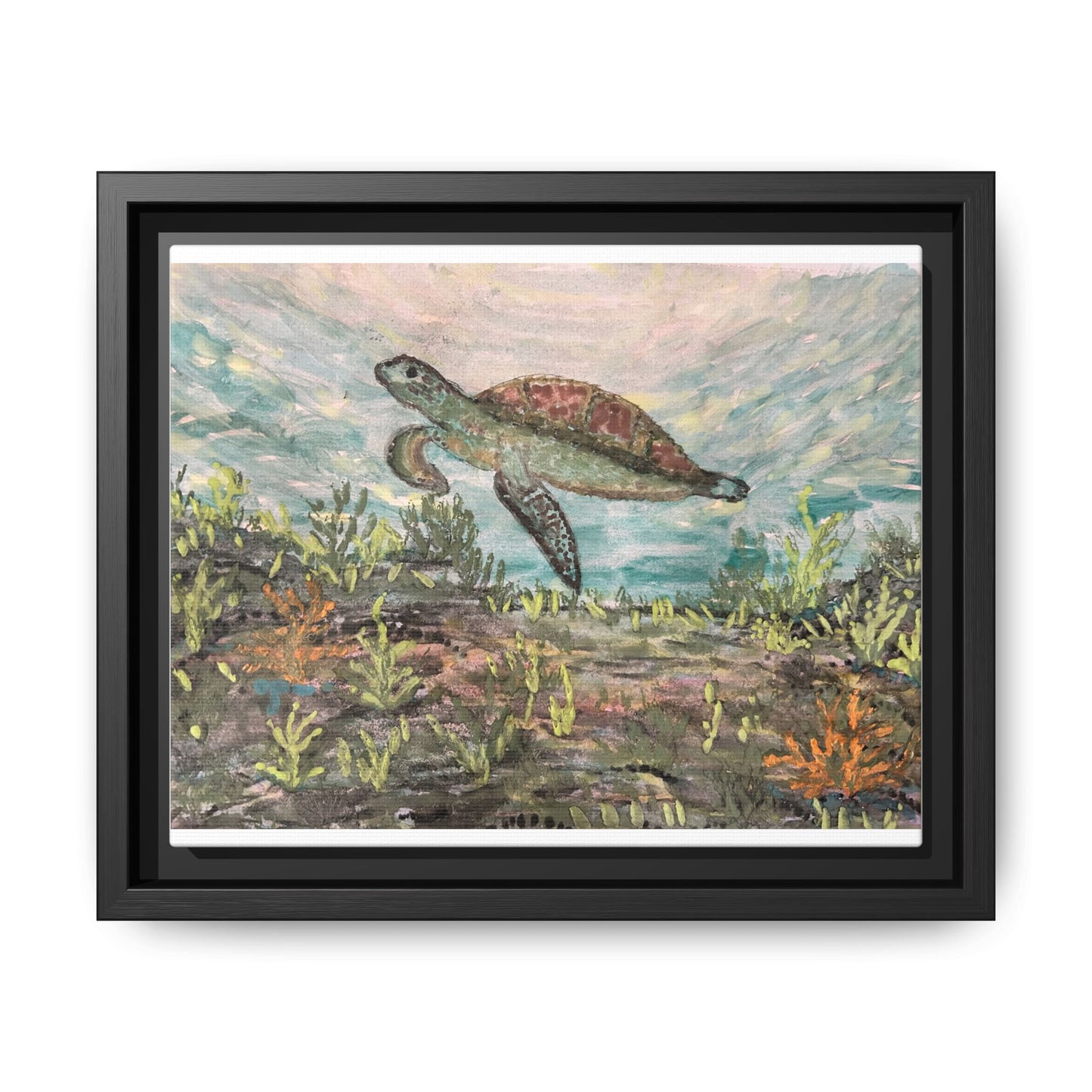 Sea Turtle Matte Canvas, Framed (Multi-color)