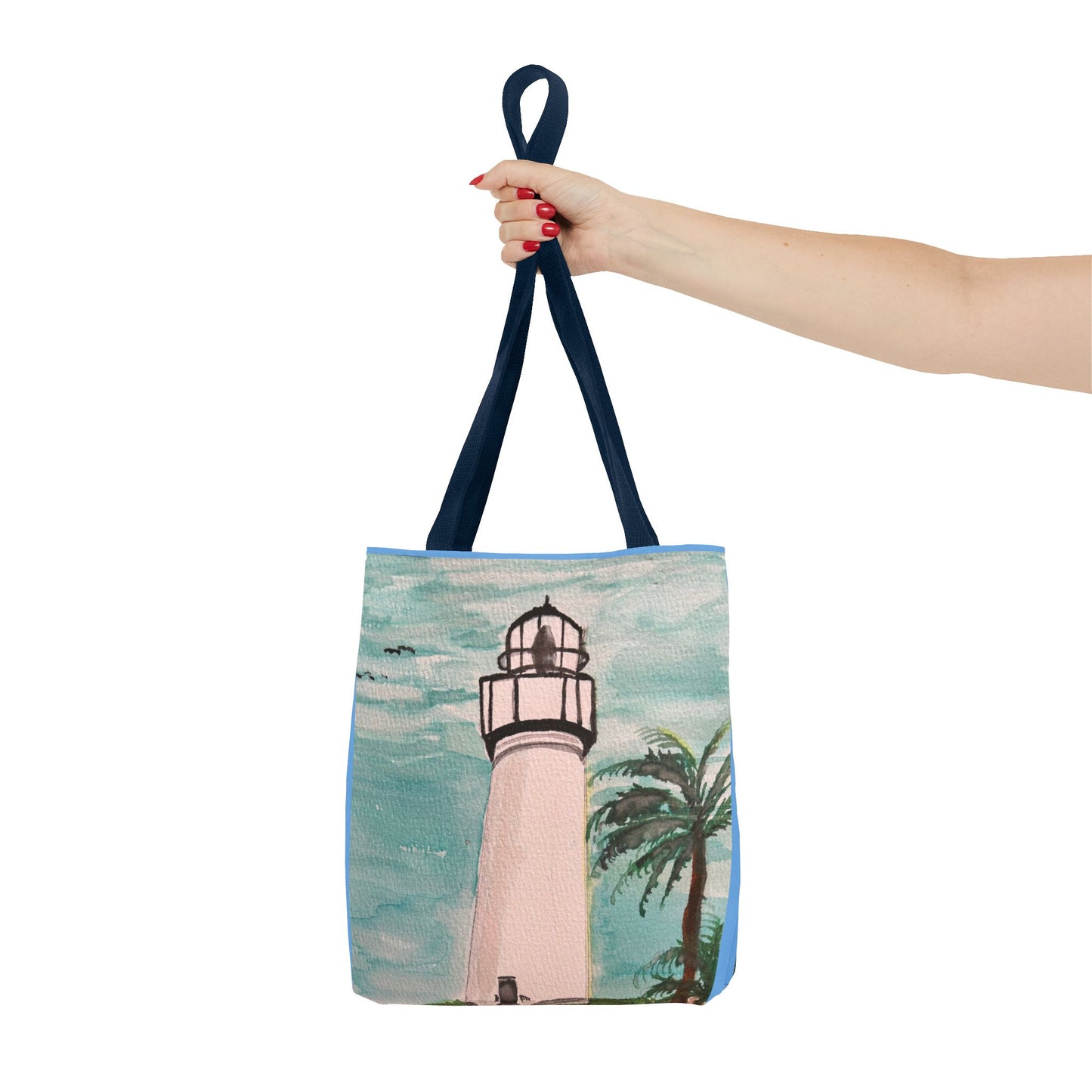Coastal Lighthouse Tote Bag — Beachy Palm Print All-Over-Print Tote