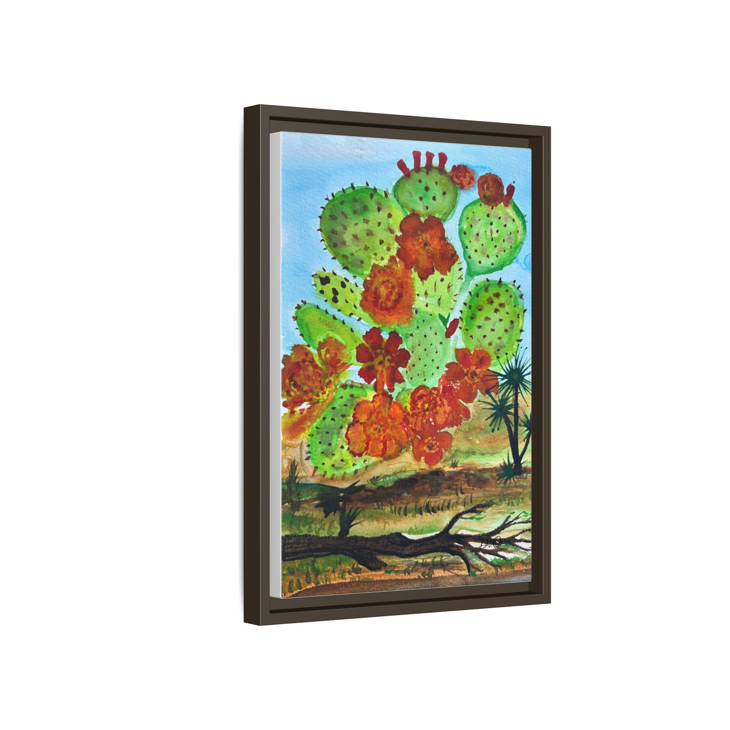 Prickly Pear Cactus Framed Canvas Print — Vertical Botanical Wall Art