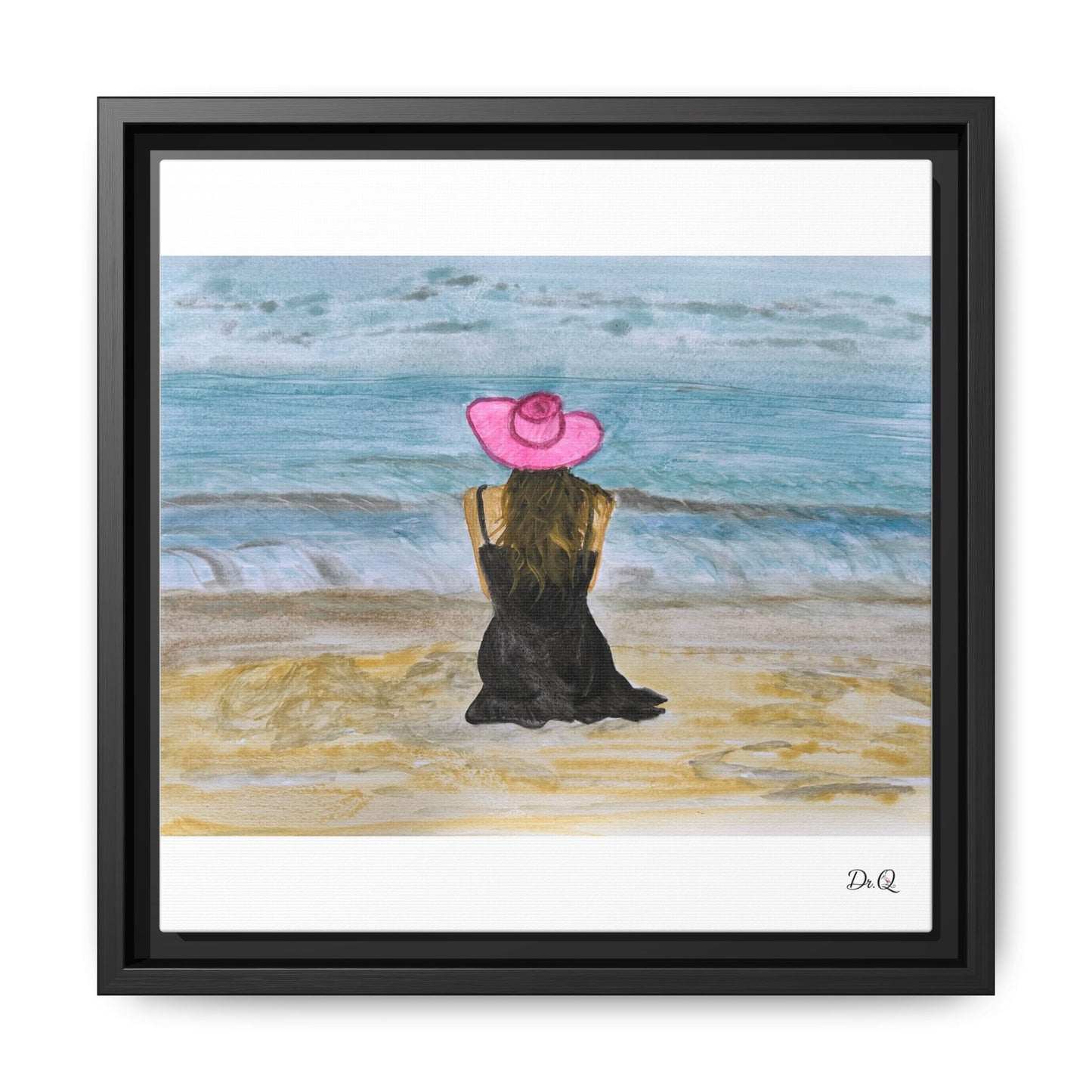 "For Shore" Beachside Lady Pink Floppy Hat - Seascape Wall Art