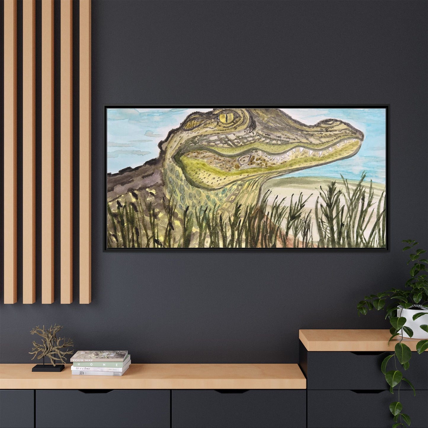 Texas Gator "Big Padre" Alligator Wall Art — Framed Matte Canvas Print