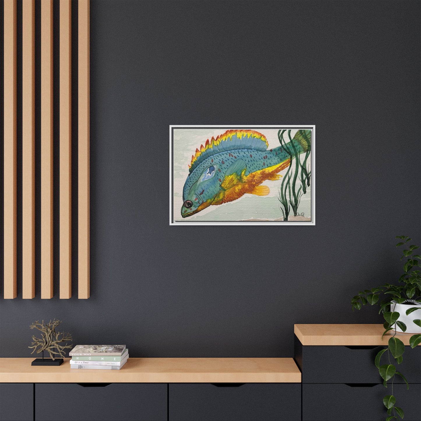 Texas Spotted Sunfish Watercolor Wall Art - Framed Matte Canvas