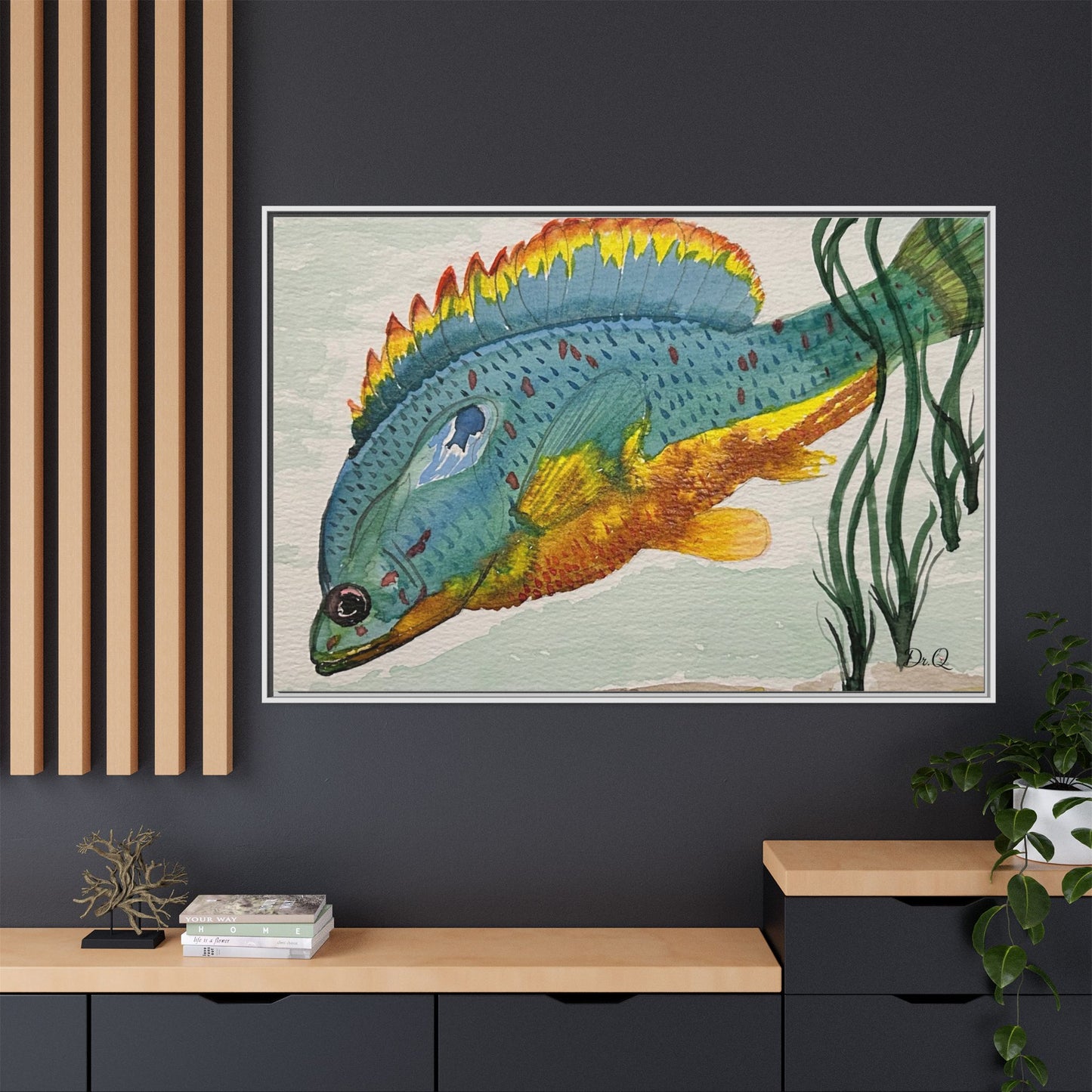 Texas Spotted Sunfish Watercolor Wall Art - Framed Matte Canvas