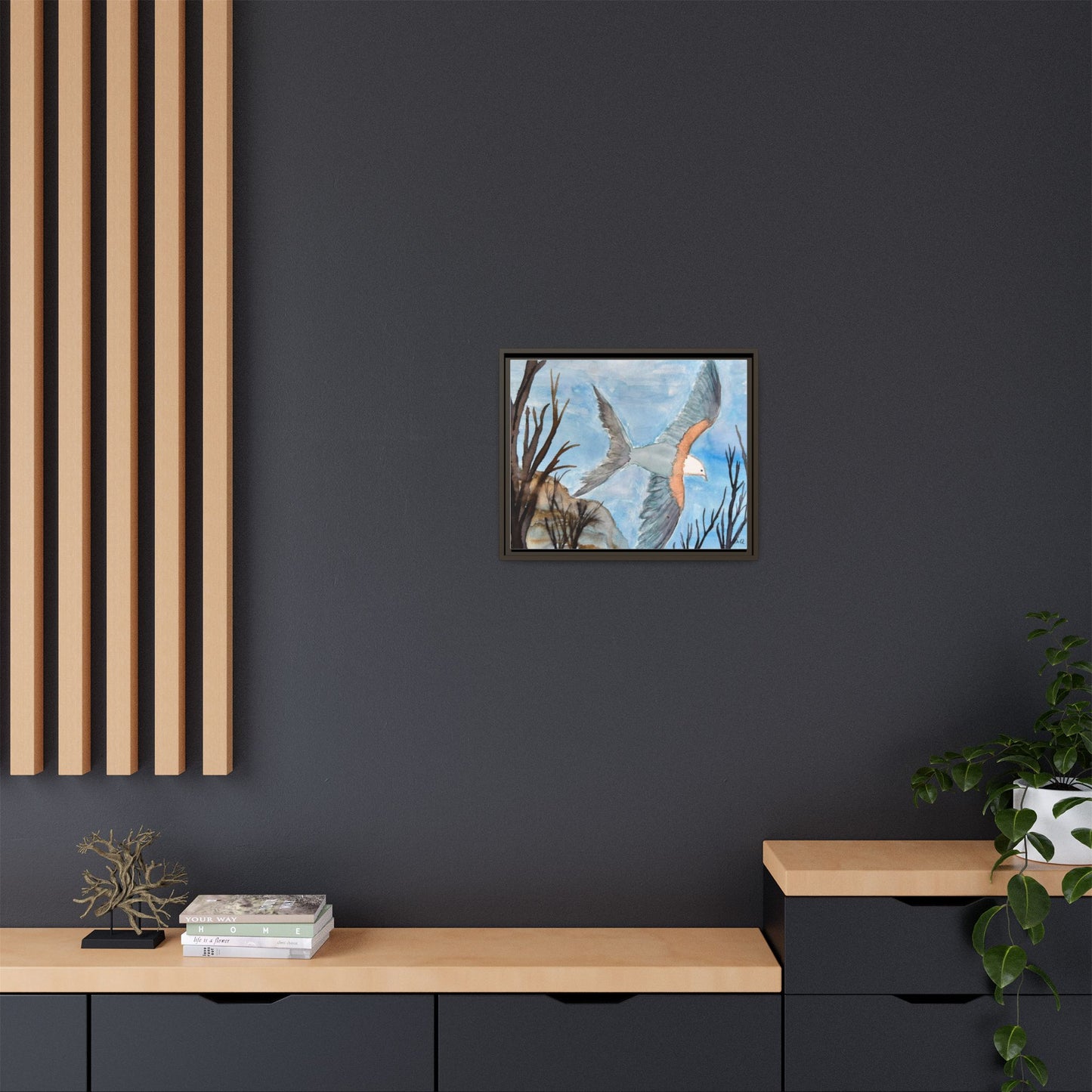 Framed Matte Canvas Wall Art — Soaring Seagull Coastal Print