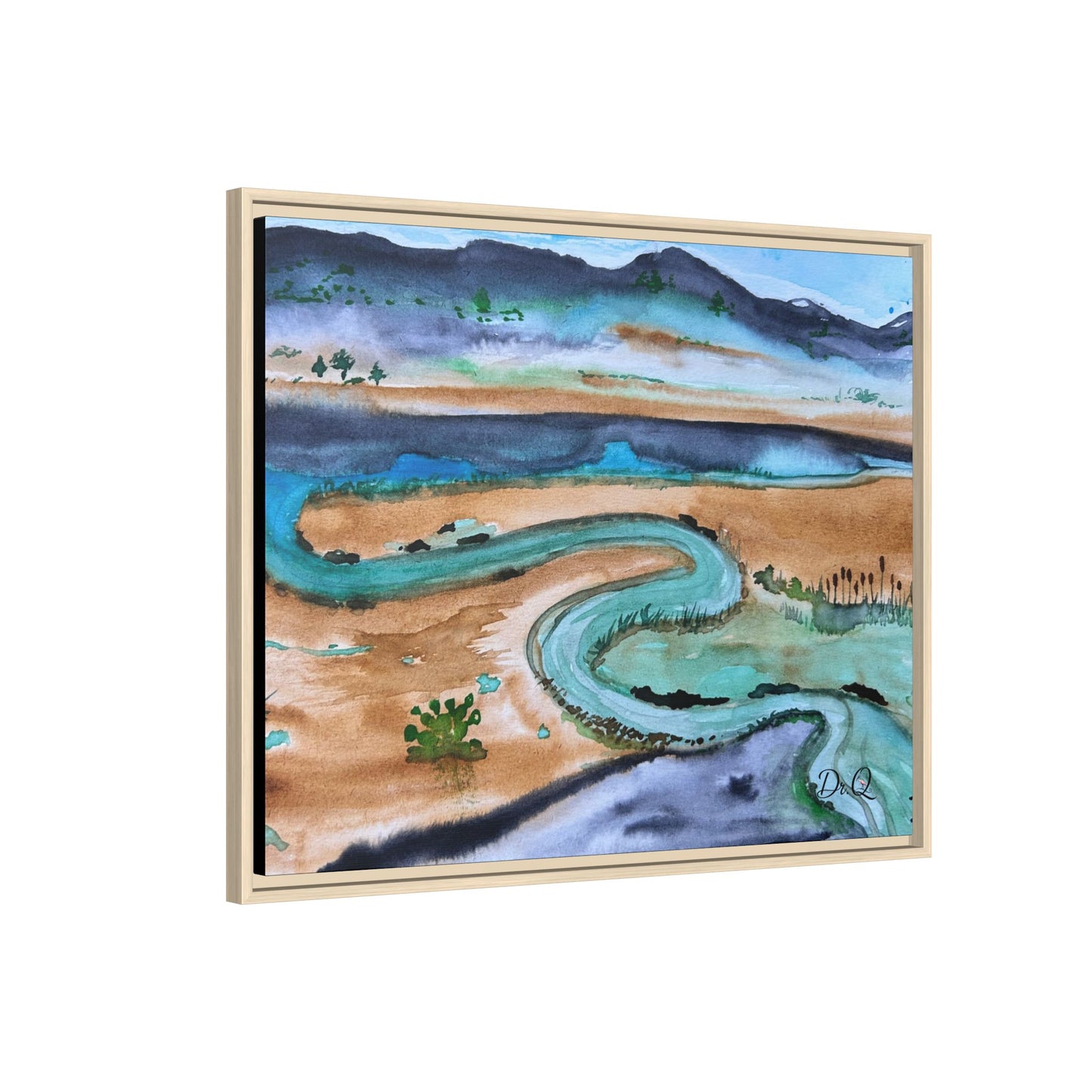 Winding River by Dr. Q - Framed Matte Canvas Watercolor Wall Art