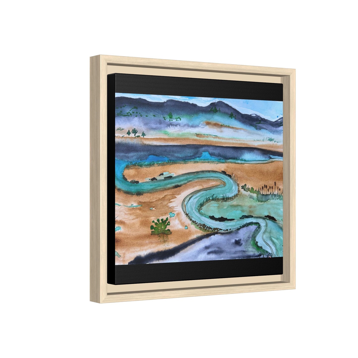 Winding River by Dr. Q - Framed Matte Canvas Watercolor Wall Art