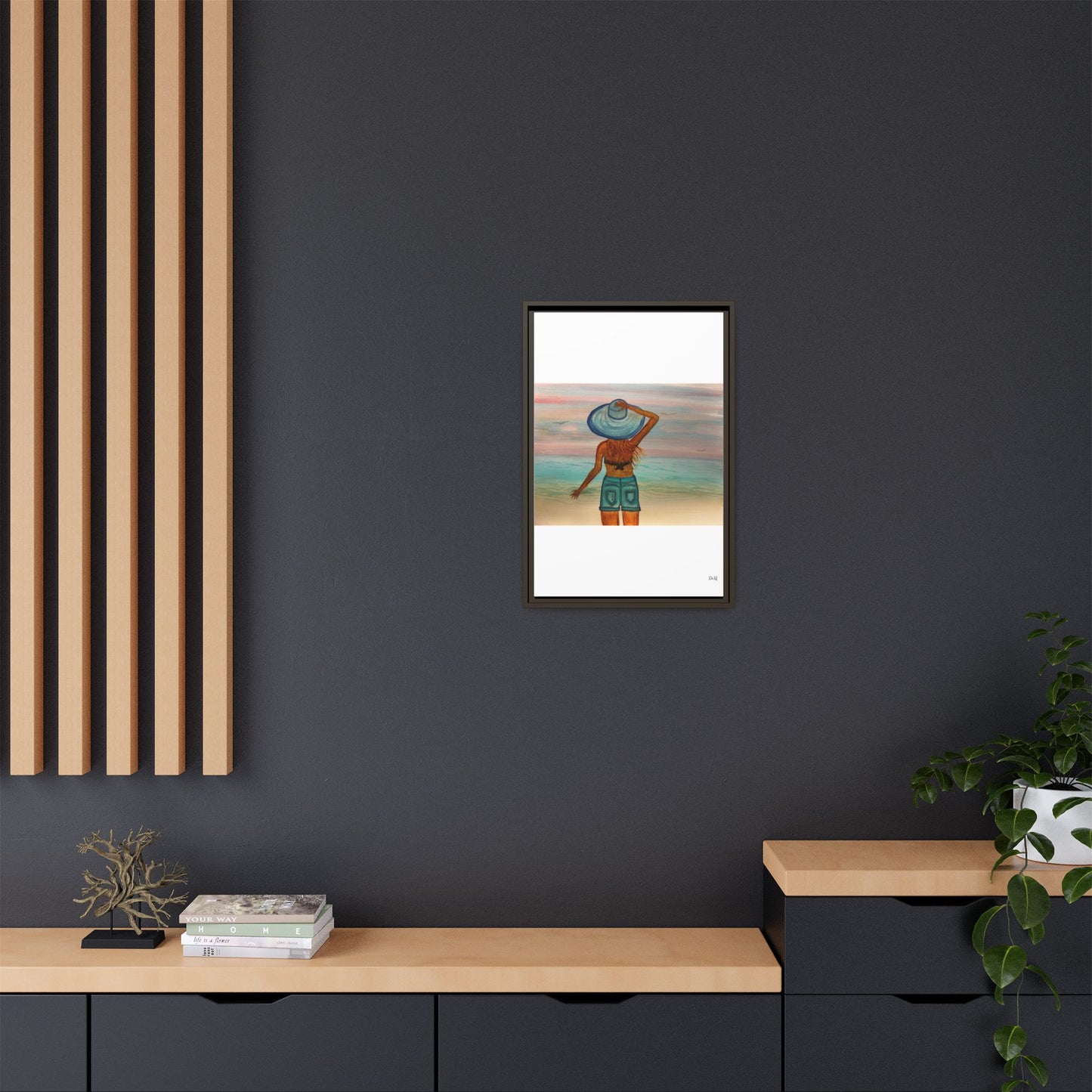 " My Sweet Girl" at the Beach Vibes Framed Canvas Art - Summer Sunset Decor