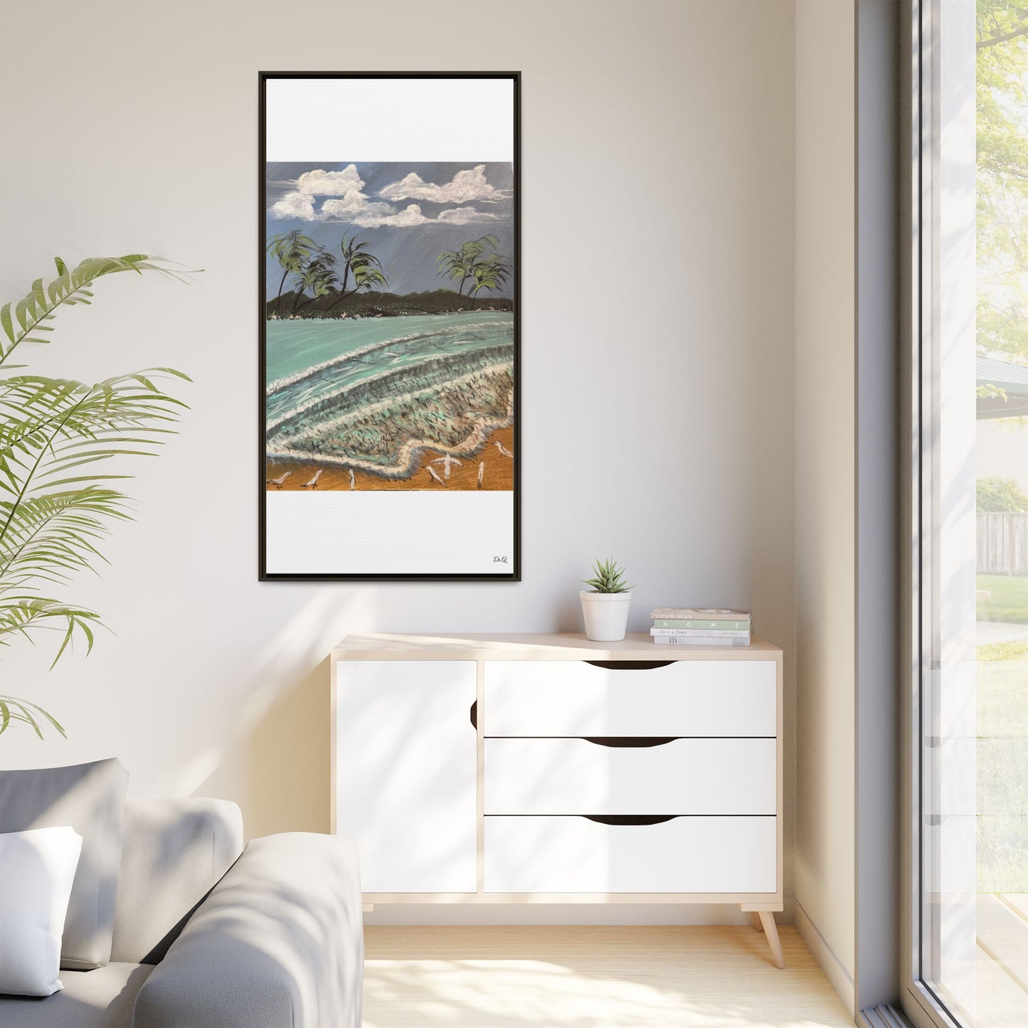 Tropical Seascape Matte Framed Canvas – Palm Trees Beach Wall Art