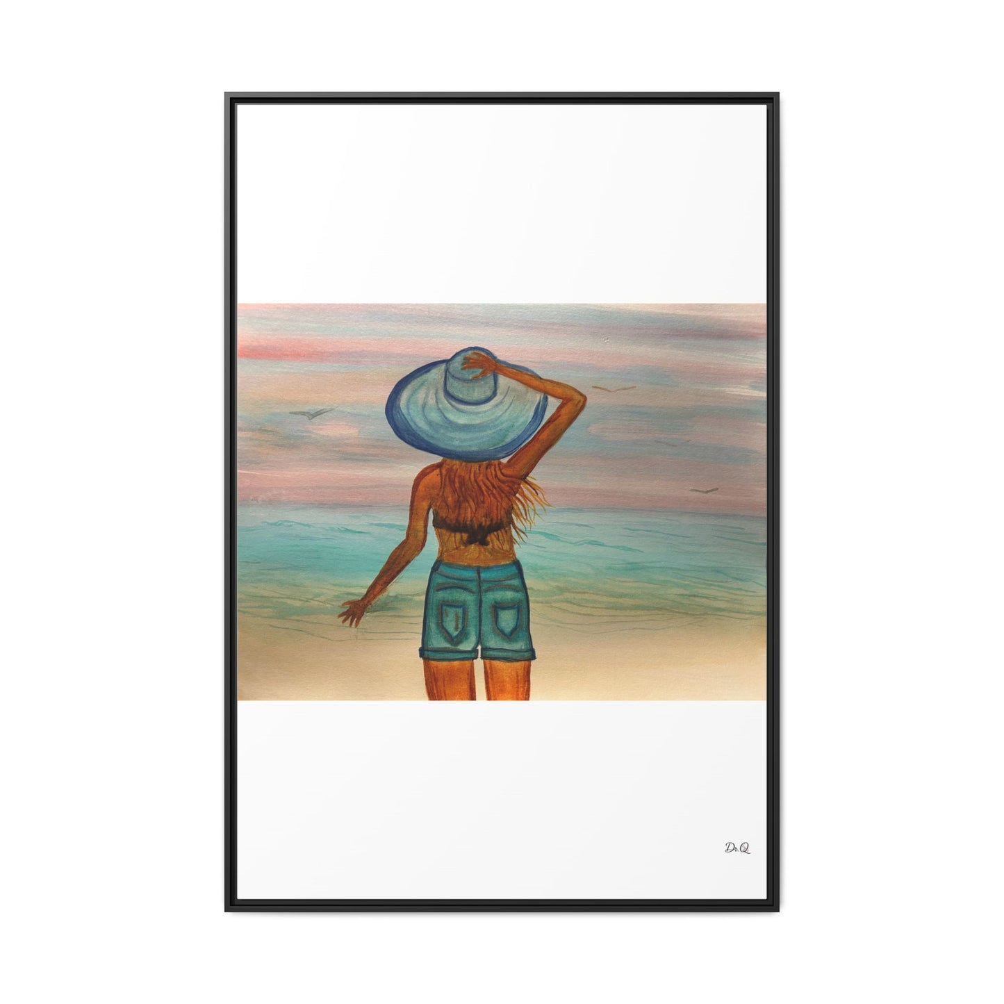 " My Sweet Girl" at the Beach Vibes Framed Canvas Art - Summer Sunset Decor