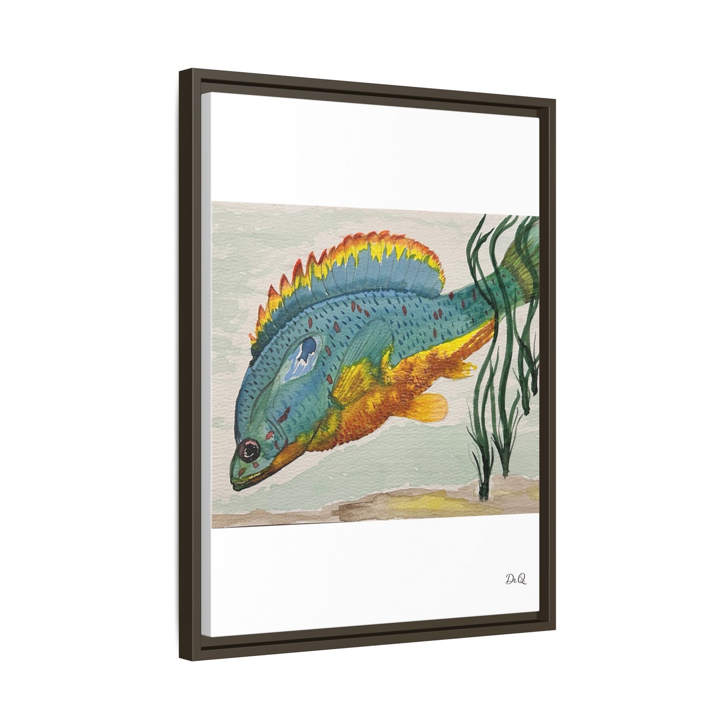 Texas Spotted Sunfish Watercolor Wall Art - Framed Matte Canvas