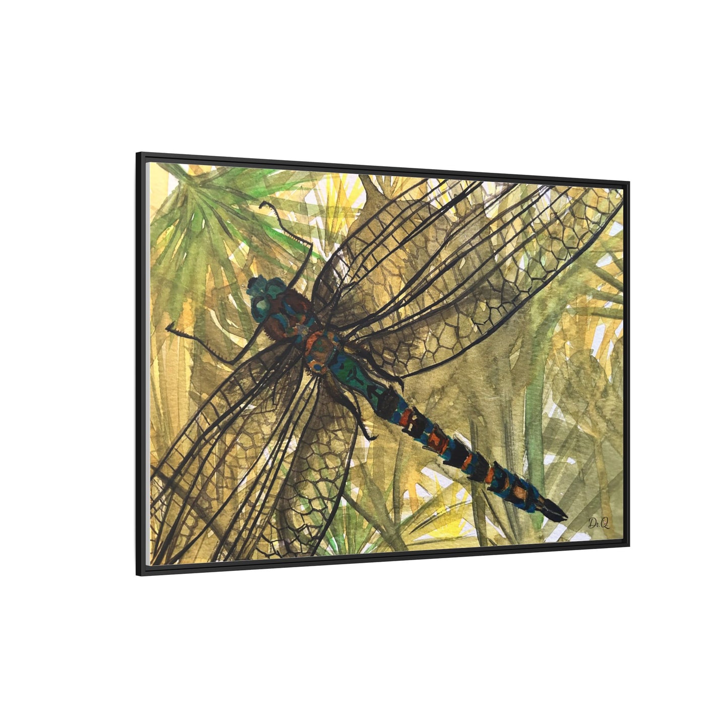 Dragonfly Framed Canvas Art — Botanical Watercolor Wall Decor