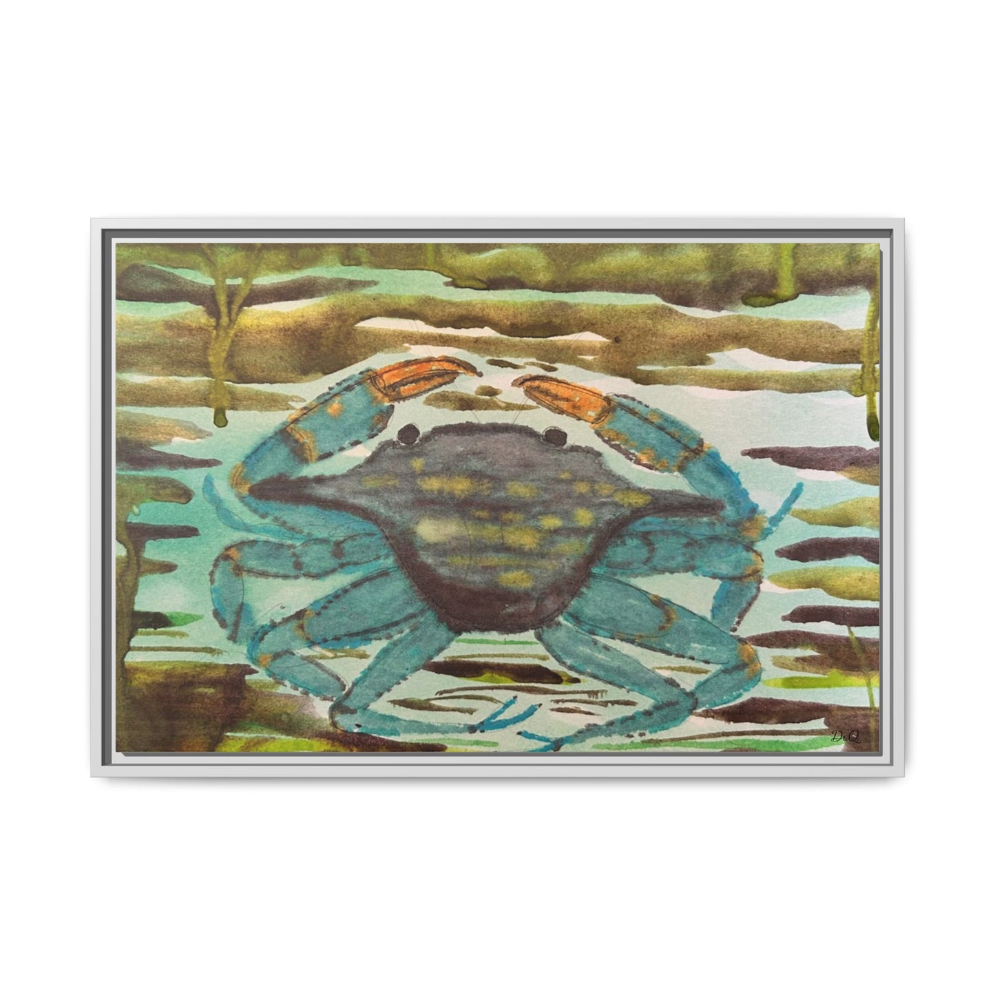 Blue Crab Coastal Art Print — Matte Framed Canvas
