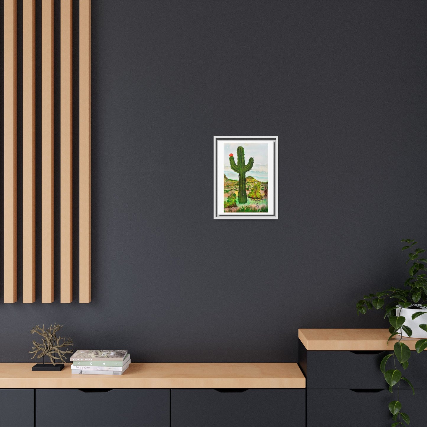 Framed Cactus Canvas Print — Desert Watercolor Wall Art