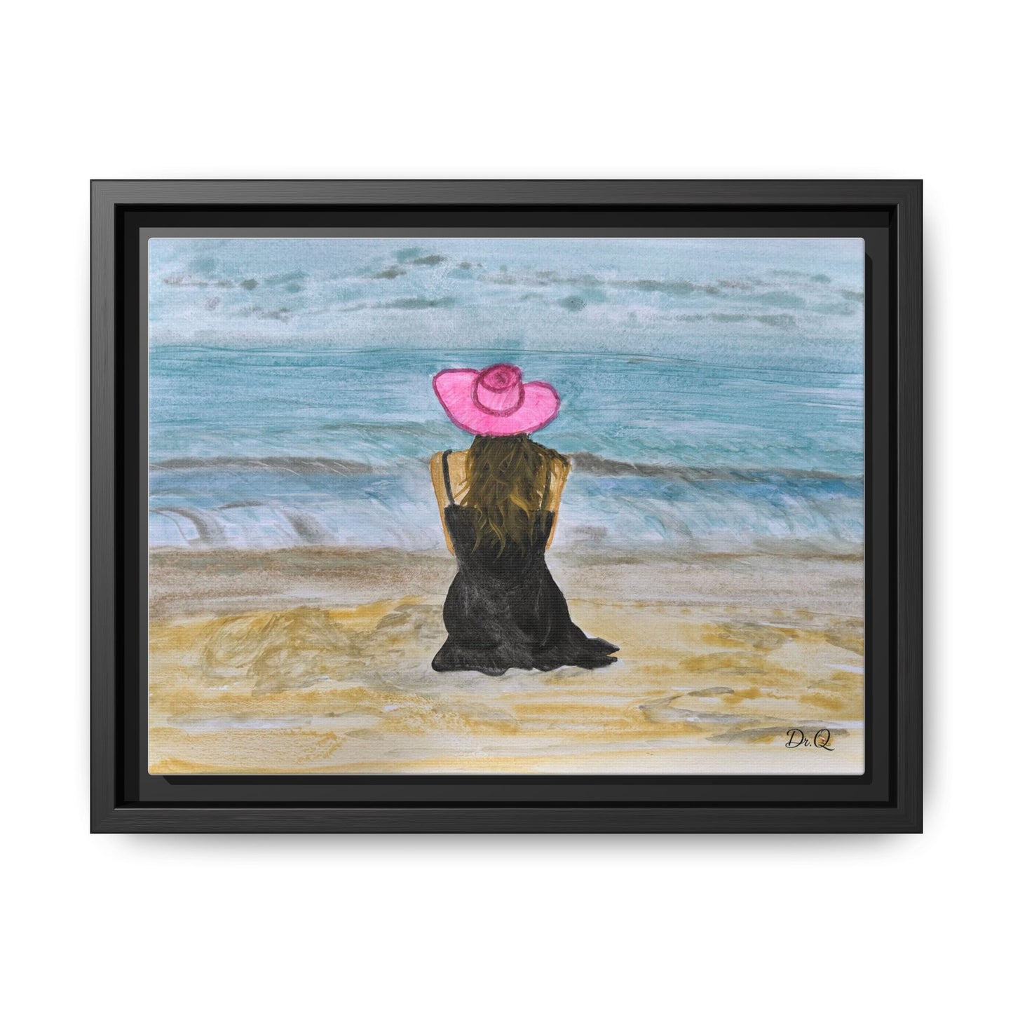 "For Shore" Beachside Lady Pink Floppy Hat - Seascape Wall Art