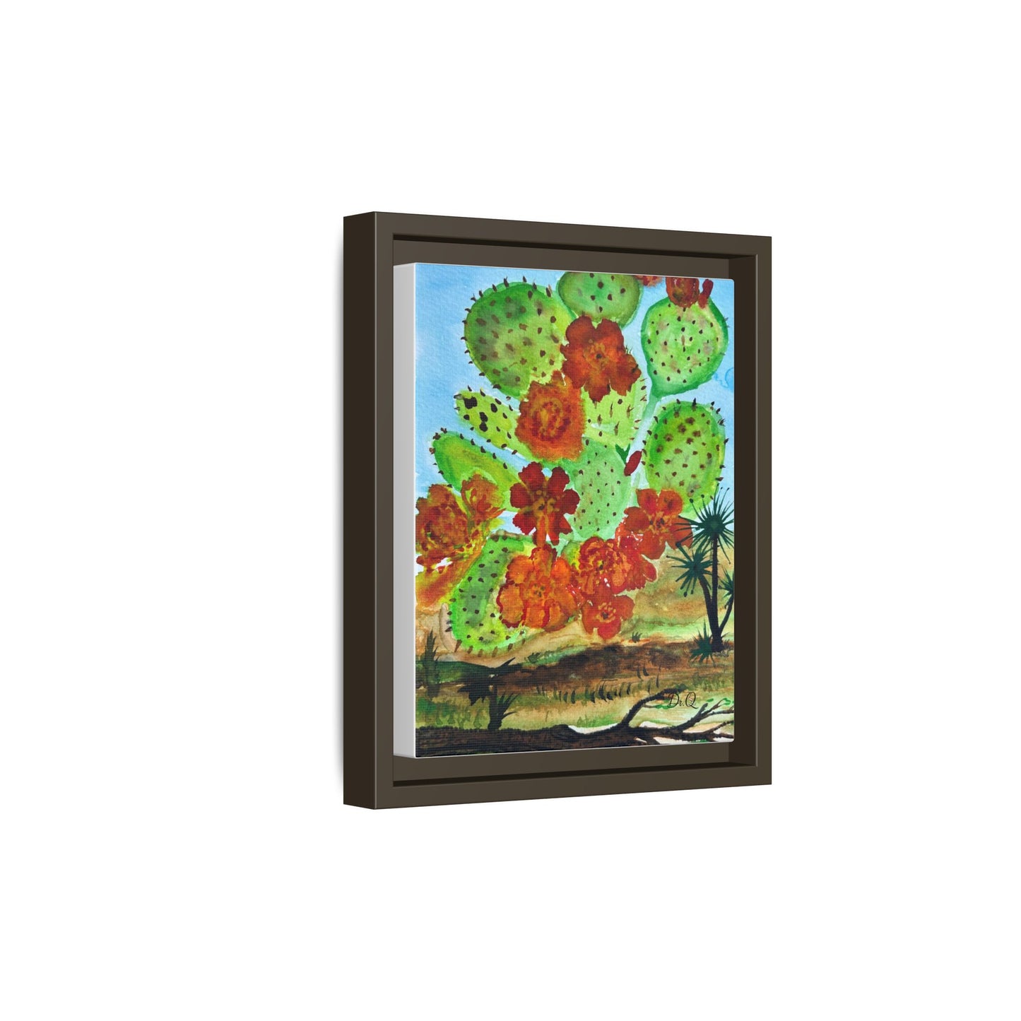 Prickly Pear Cactus Framed Canvas Print — Vertical Botanical Wall Art
