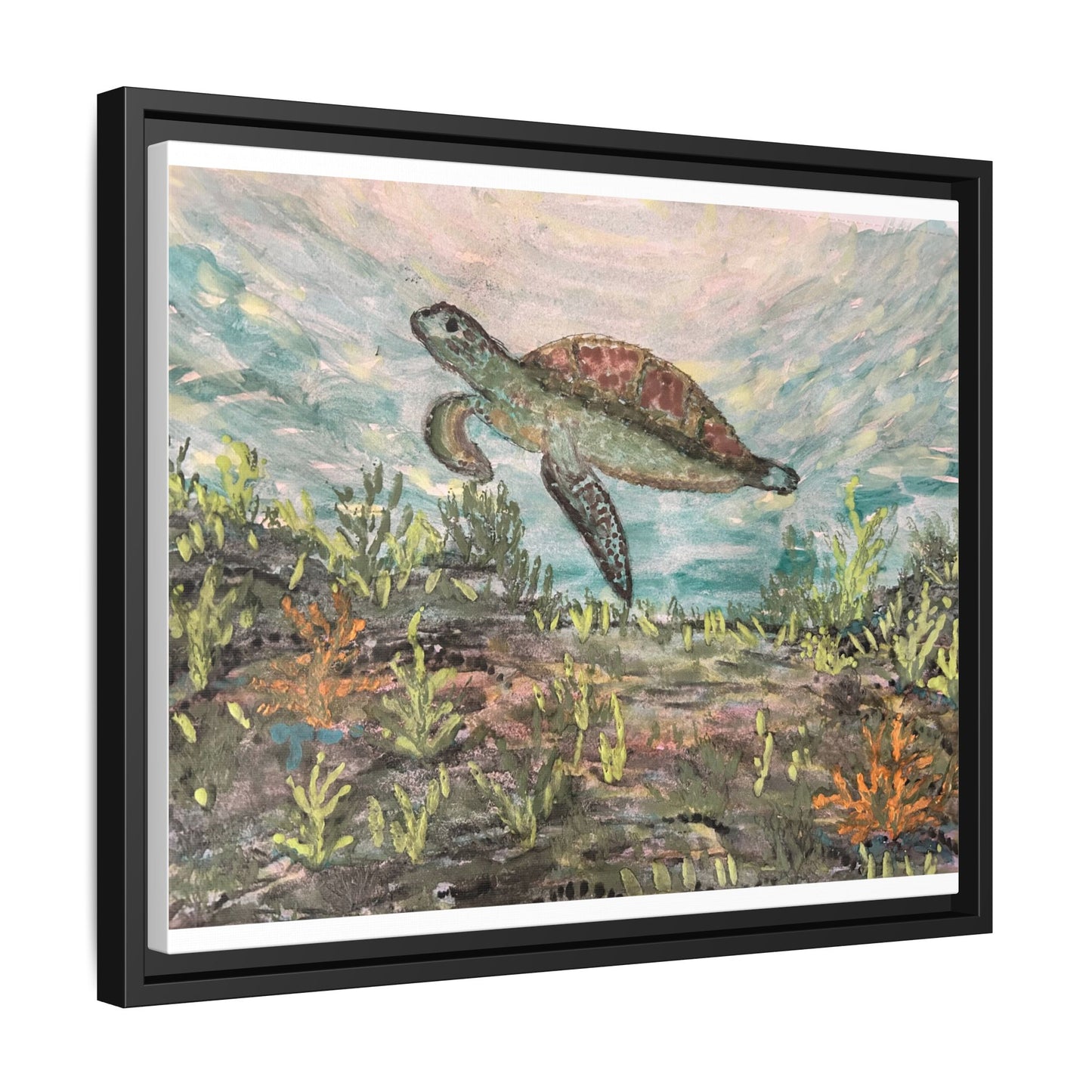Sea Turtle Matte Canvas, Framed (Multi-color)